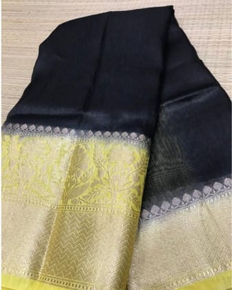 Silk Linen Banrasi Brocade Weaving Handloom Black Saree with Blouse-8407 Silk Linen Banrasi Brocade Weaving Handloom Black Saree with Blouse-8407