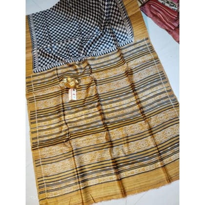 Silkmark Certified Tussar Silk Madhubani Block Print Yellow Saree with Blouse-1948 Silkmark Certified Tussar Silk Madhubani Block Print Yellow Saree with Blouse-1948
