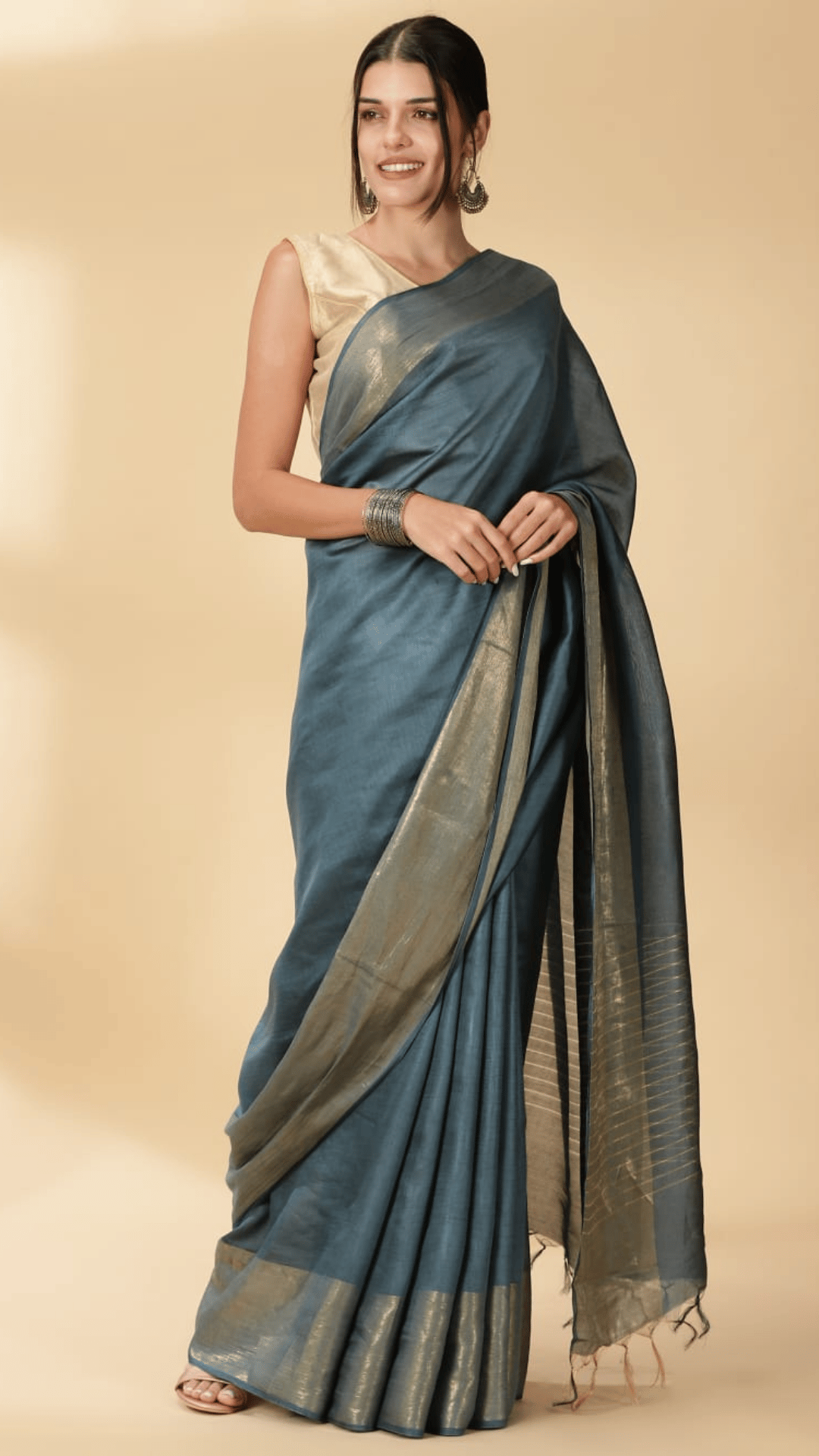 Silkmark Certified Moonga Tussar Bottle Green Silk Saree with Running Blouse Handcrafted-9160