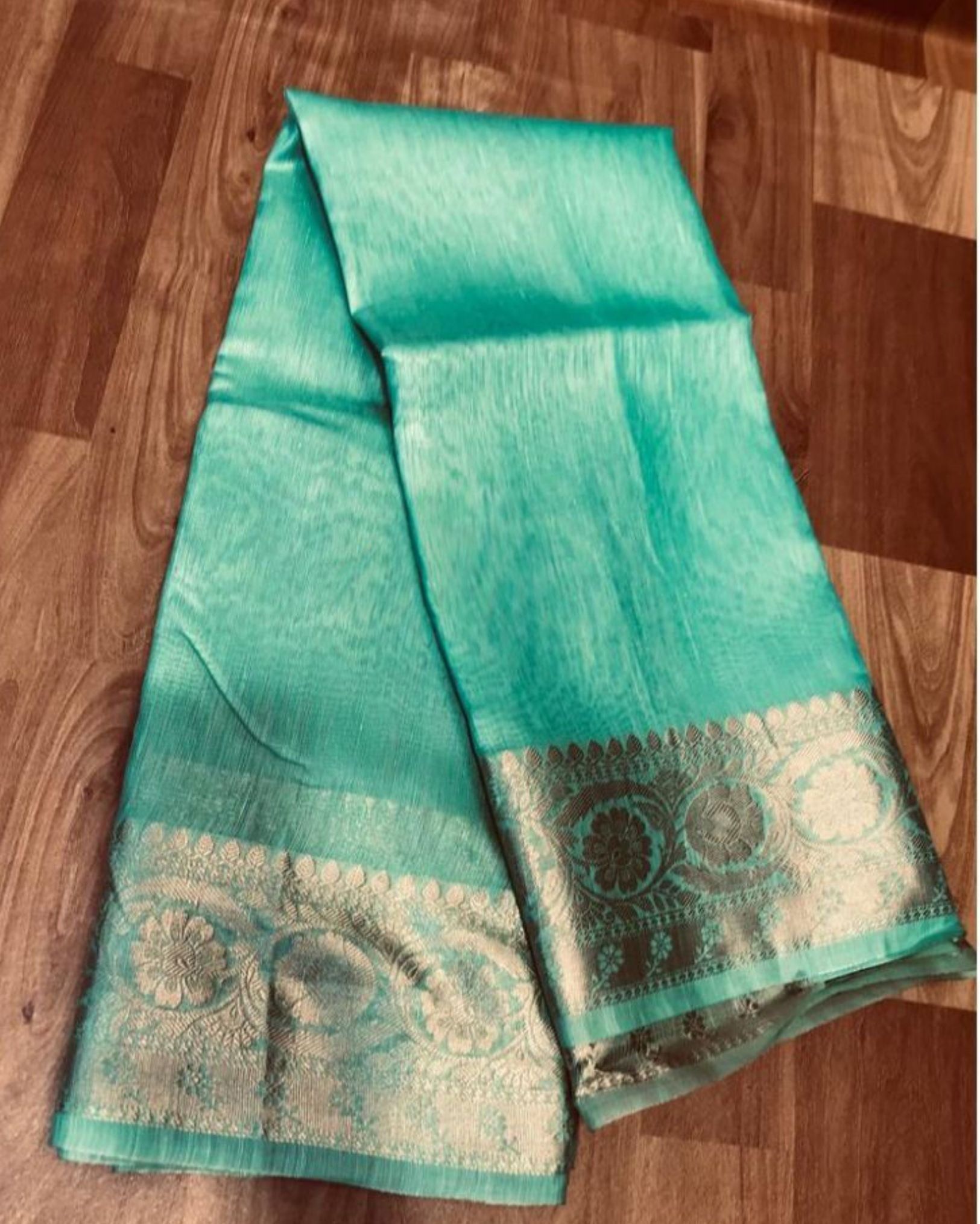 Silk Linen Banarasi Brocade Handloom Winter Green Saree with Blouse-7845