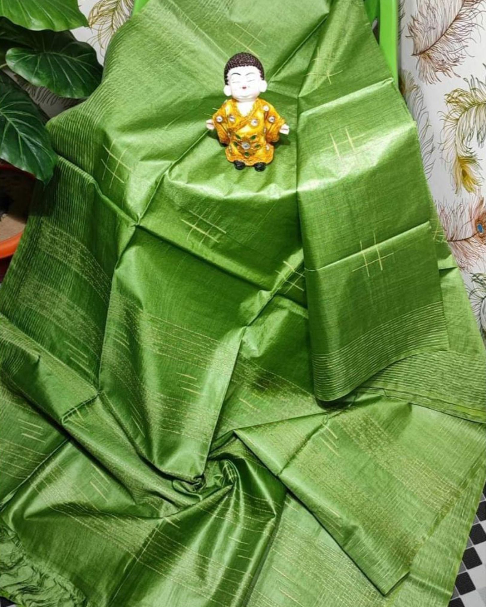 Katan Sap Green Silk Saree Weaving Design with Blouse-1831