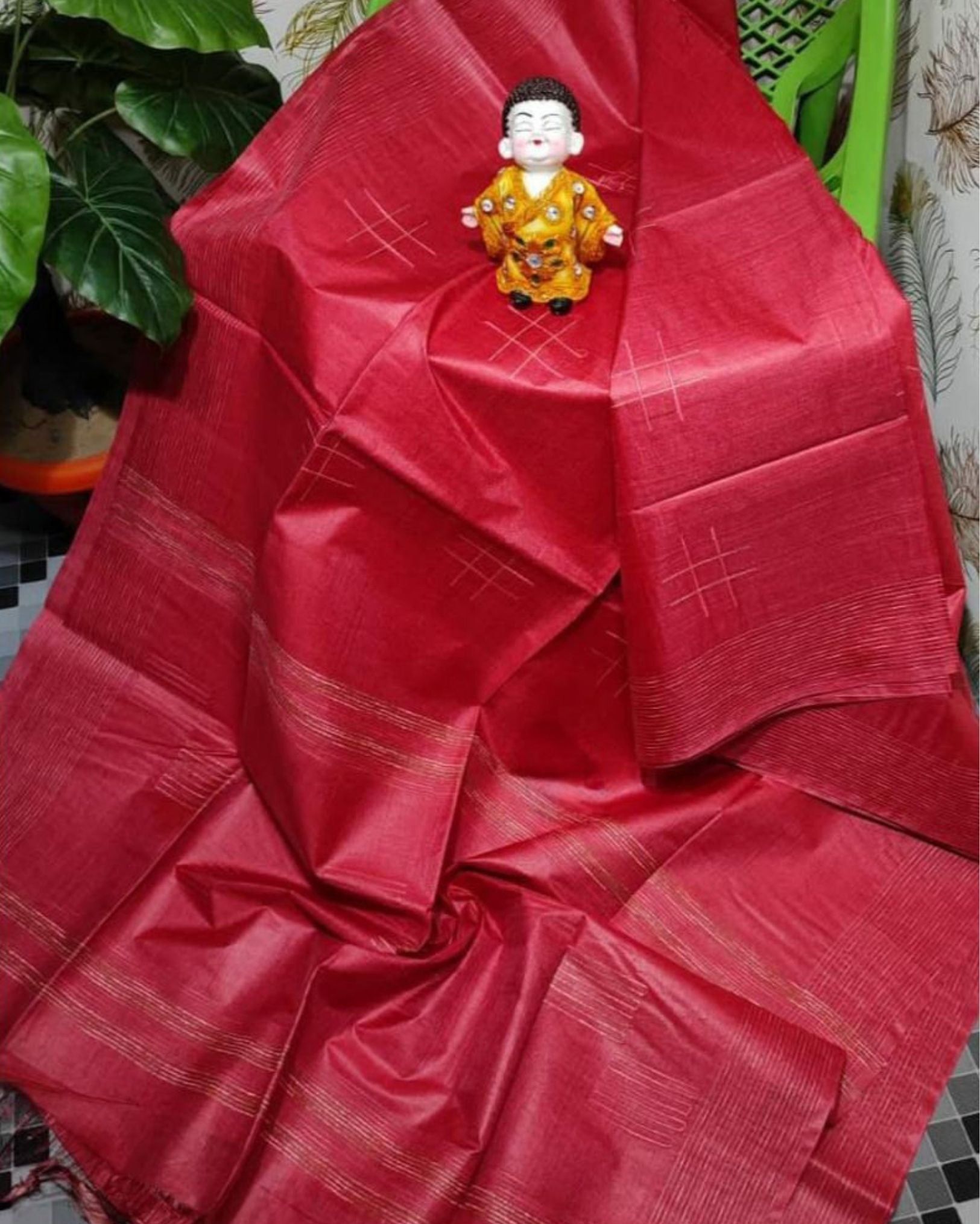 Katan Silk Saree Red Color Weaving Design with Blouse-1496