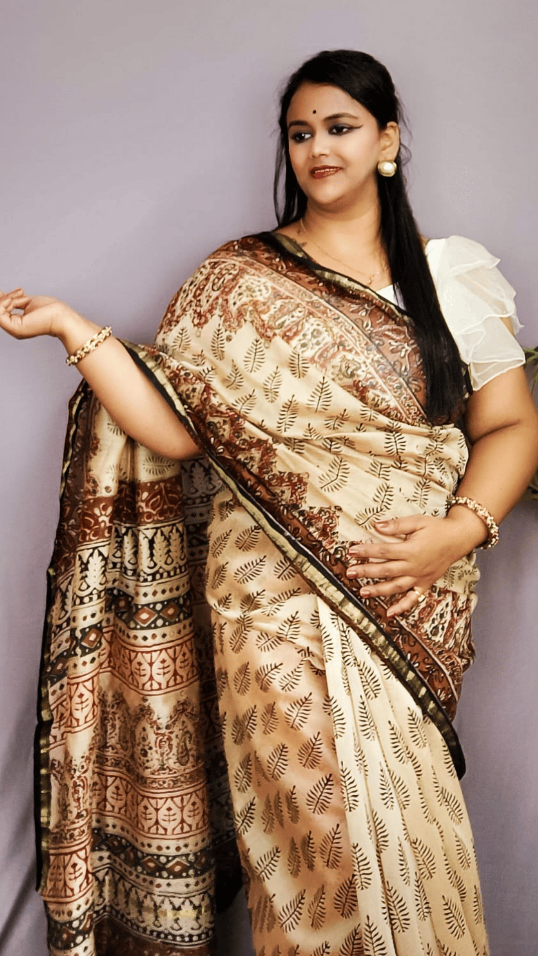 Chanderi Silk Saree Champagne Yellow Colour Handblock Printed With Kalamkari Blouse-5743