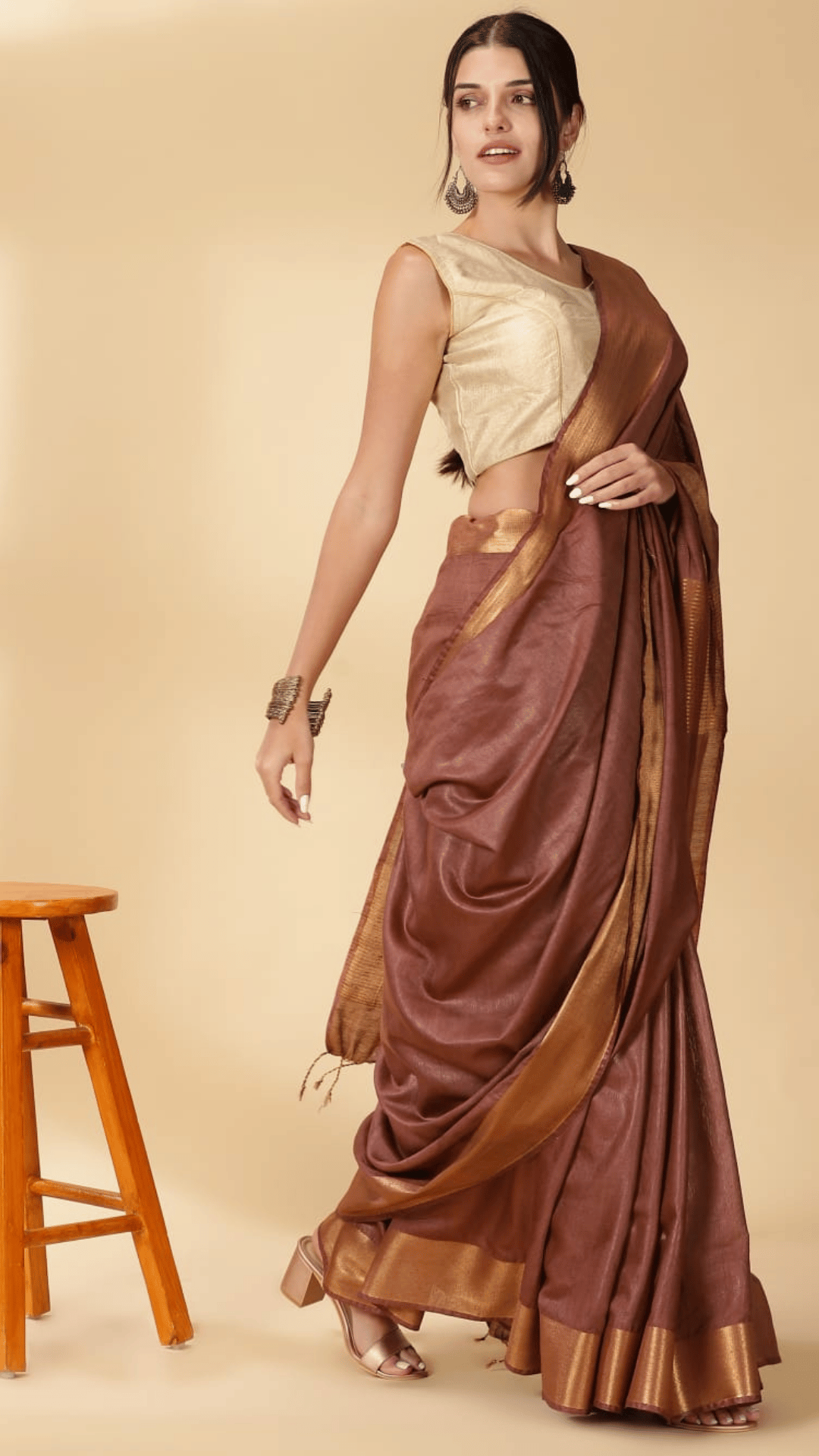Handloom Jayashree Silk Saree Brown Colour with Running Blouse-6965