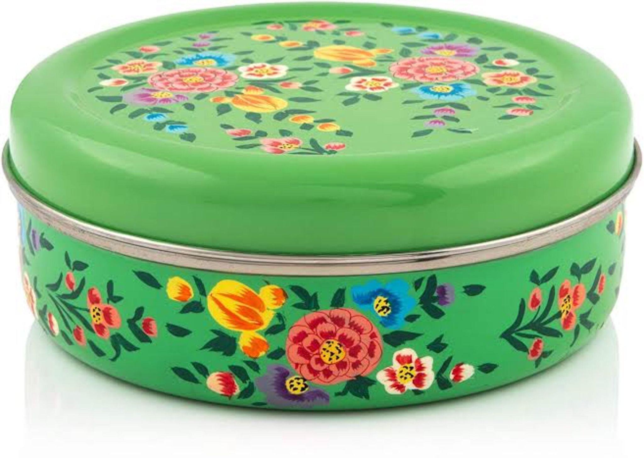 Rajasthani Handpainted Stainless Steel Masala Box Green Colour-4563