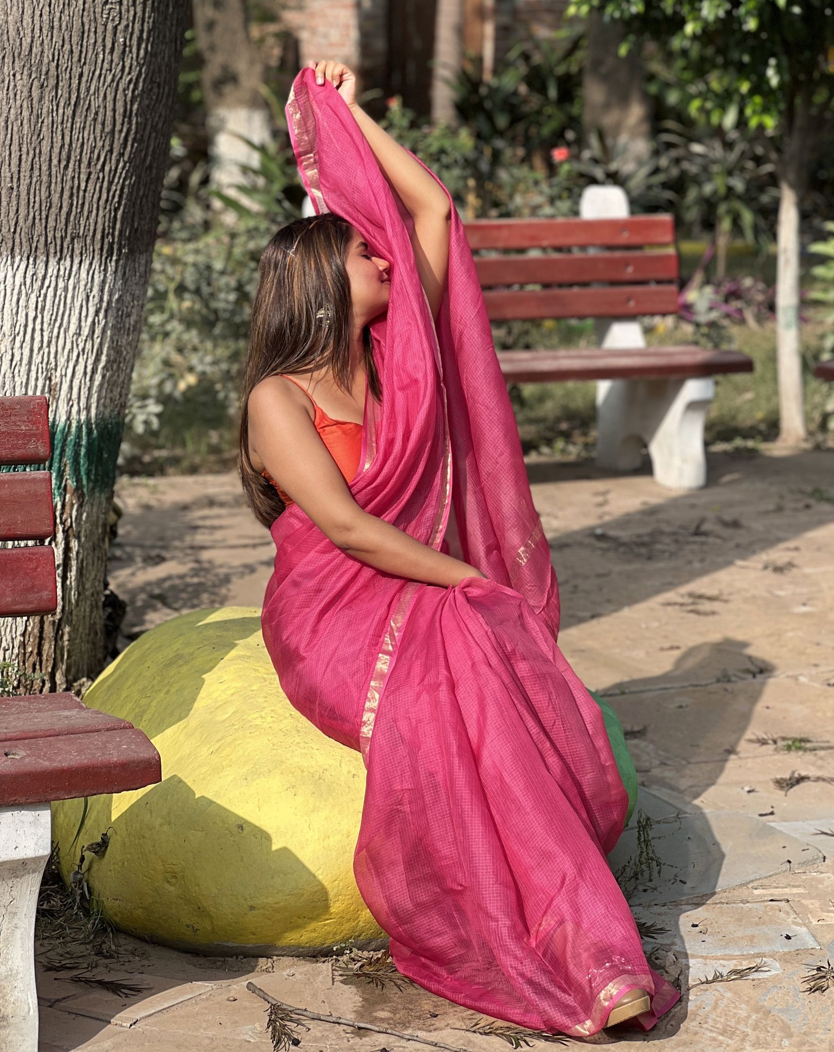Kota Doria Pure Silk Saree Hand Dyed with Blouse-1705
