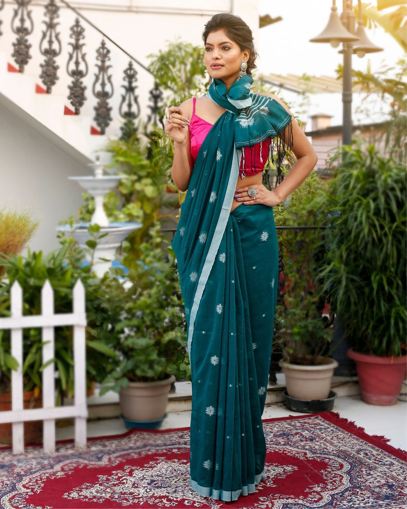 Pure Cotton Saree Myrtle Green Color with running blouse-1749