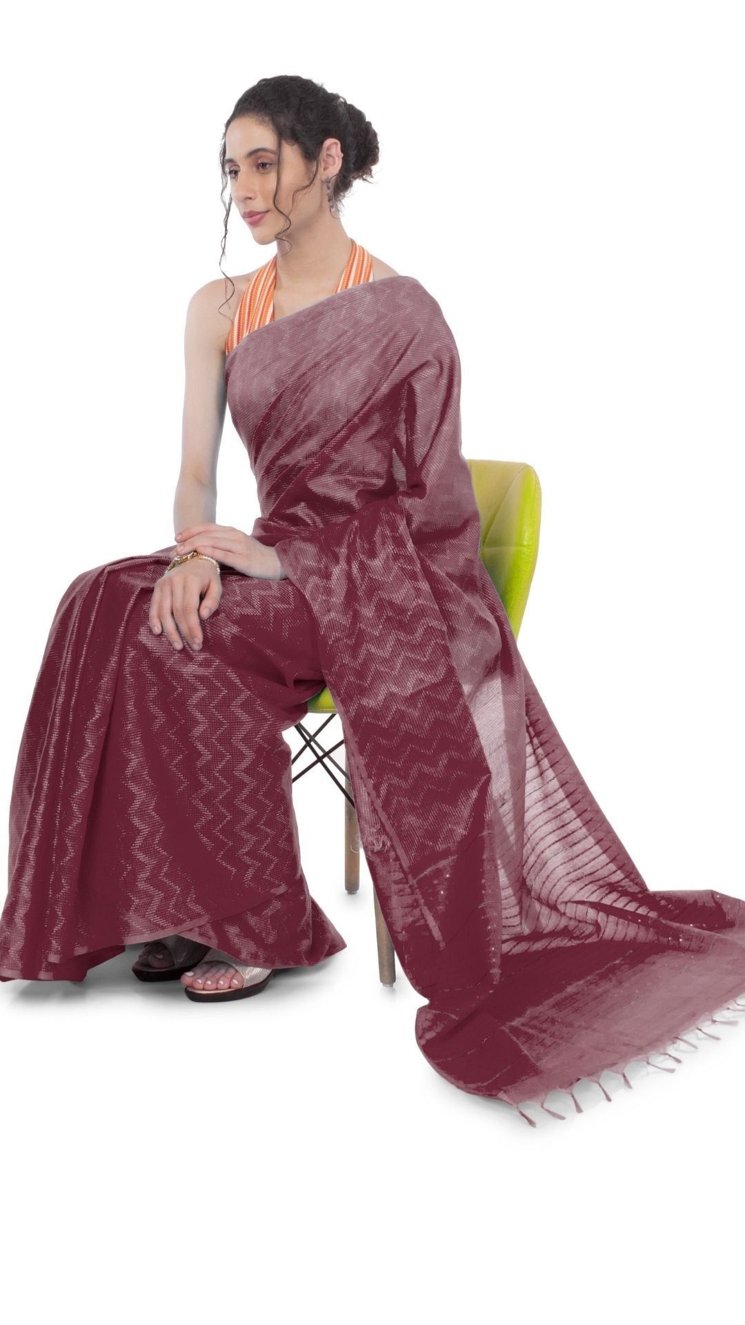Kota Silk Saree Deep Ruby Red Color Sequence Pallu and full body Zig-Zag Design with running blouse-7322