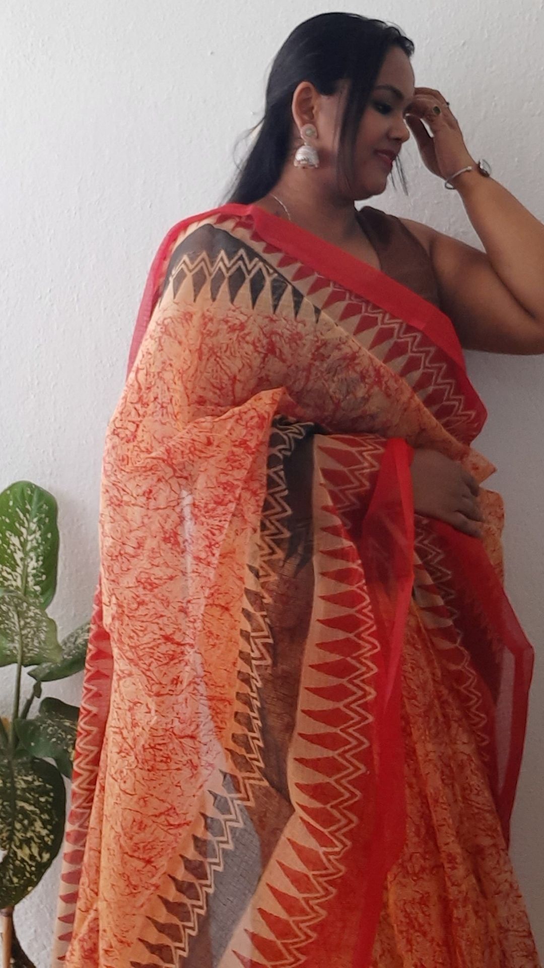 Kota Doria Cotton Saree Light Taupe Brown Color Printed with running blouse-5748