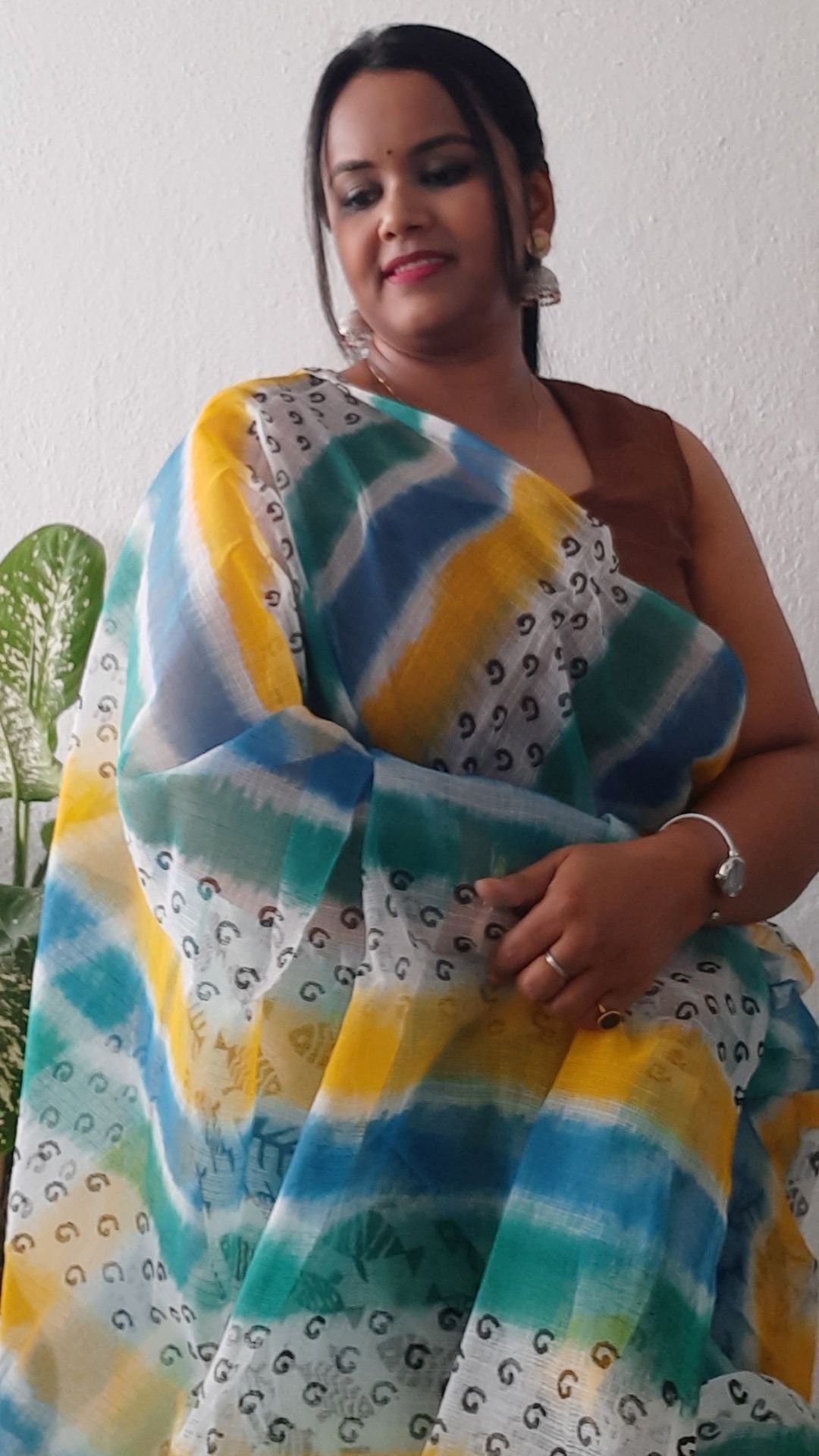 Kota Doria Cotton Saree Multicolor Color Printed with running blouse-8349