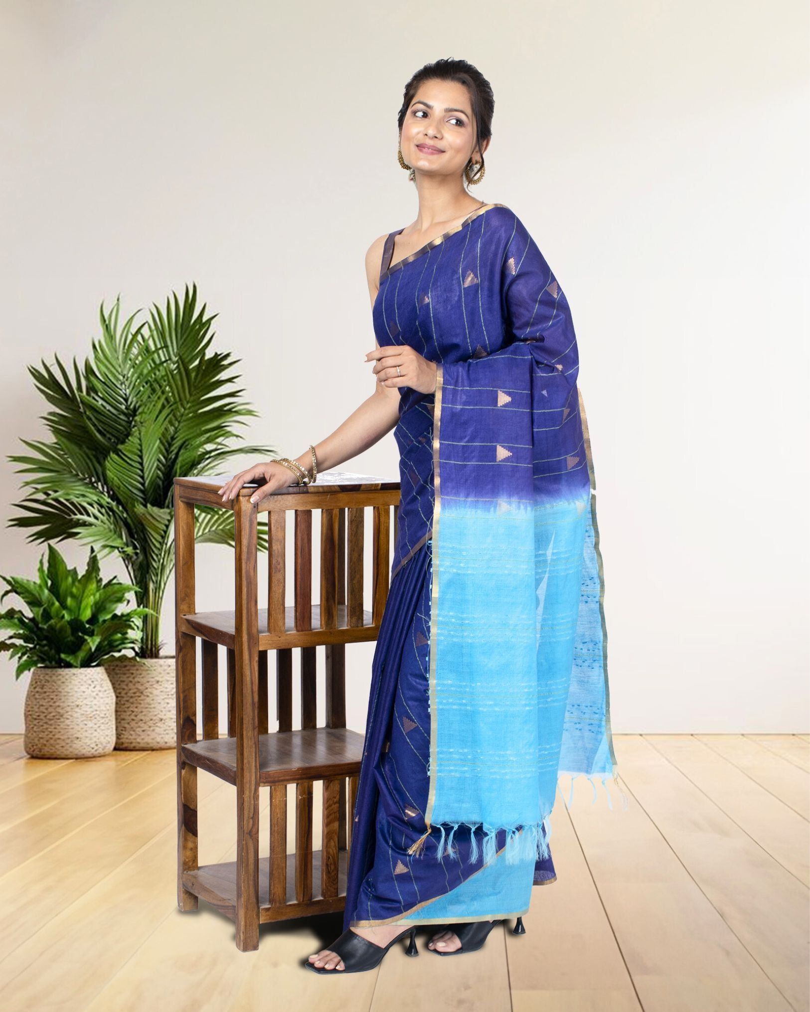Kota Silk Saree Liberty Blue Color Weaving Triangle with running blouse-9668