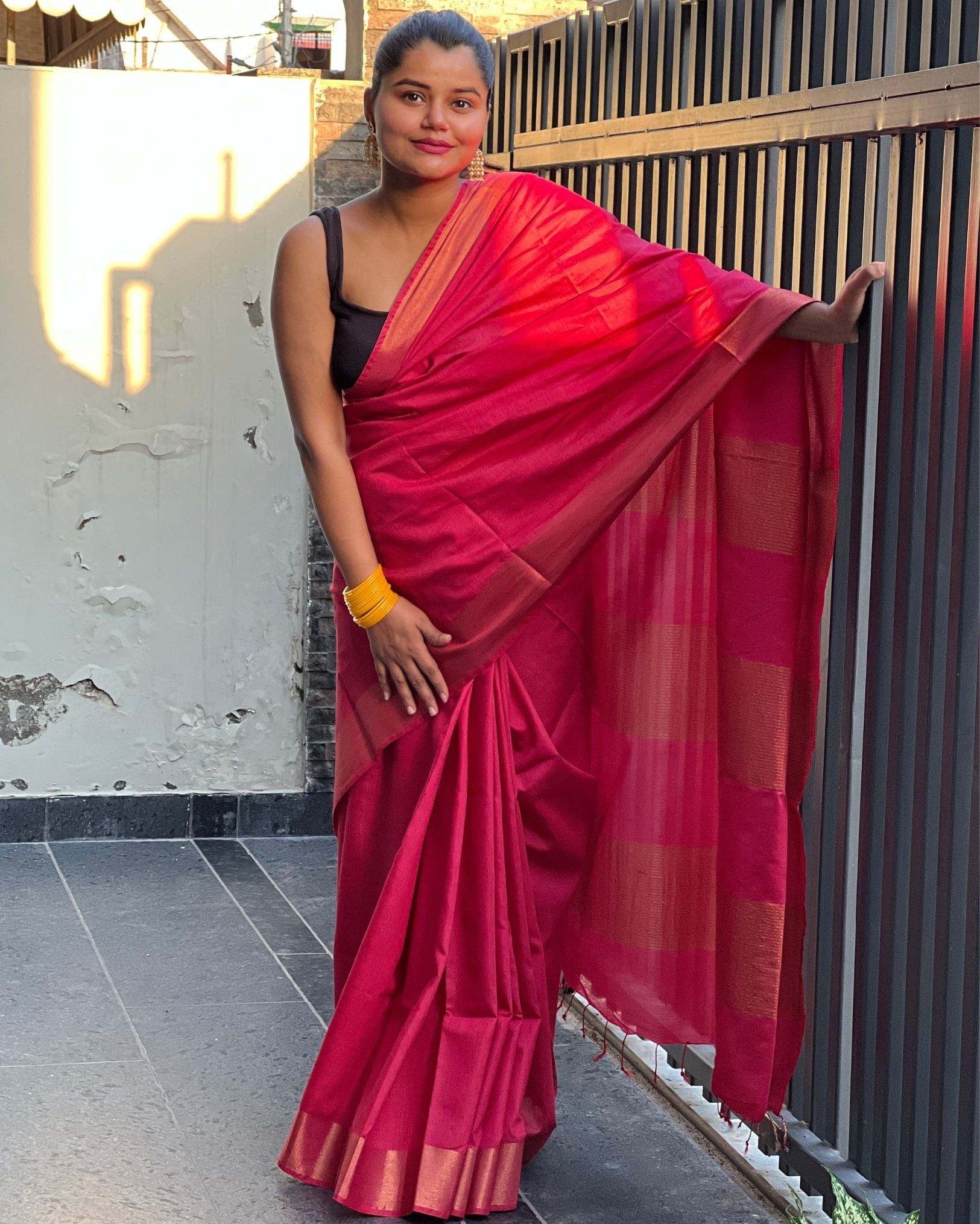 Handloom Jayashree Silk Saree Dark Pink Color with Running Blouse-7958