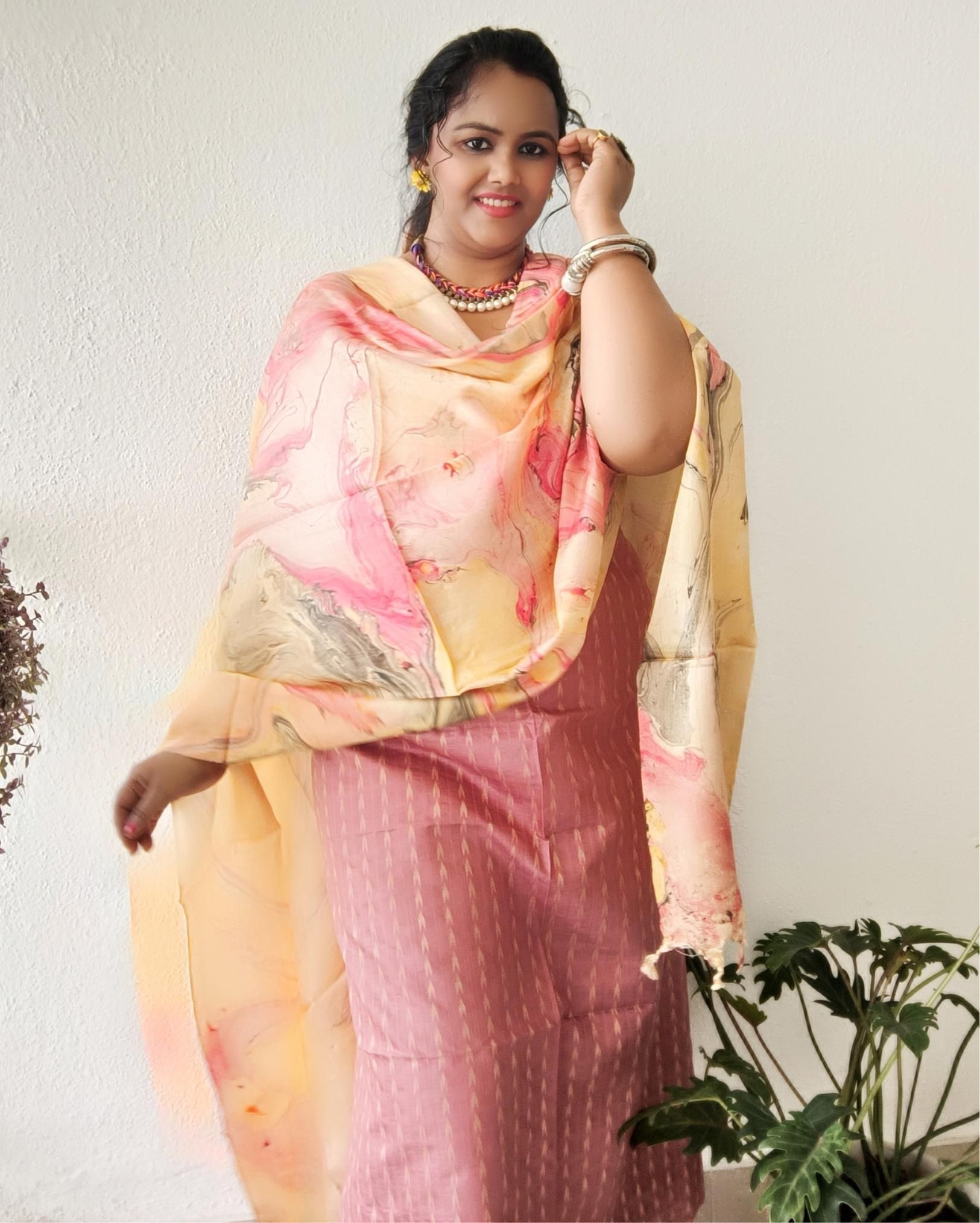 Katan Silk Suit Piece Pink Color with Bottom and Dupatta Handcrafted-8585