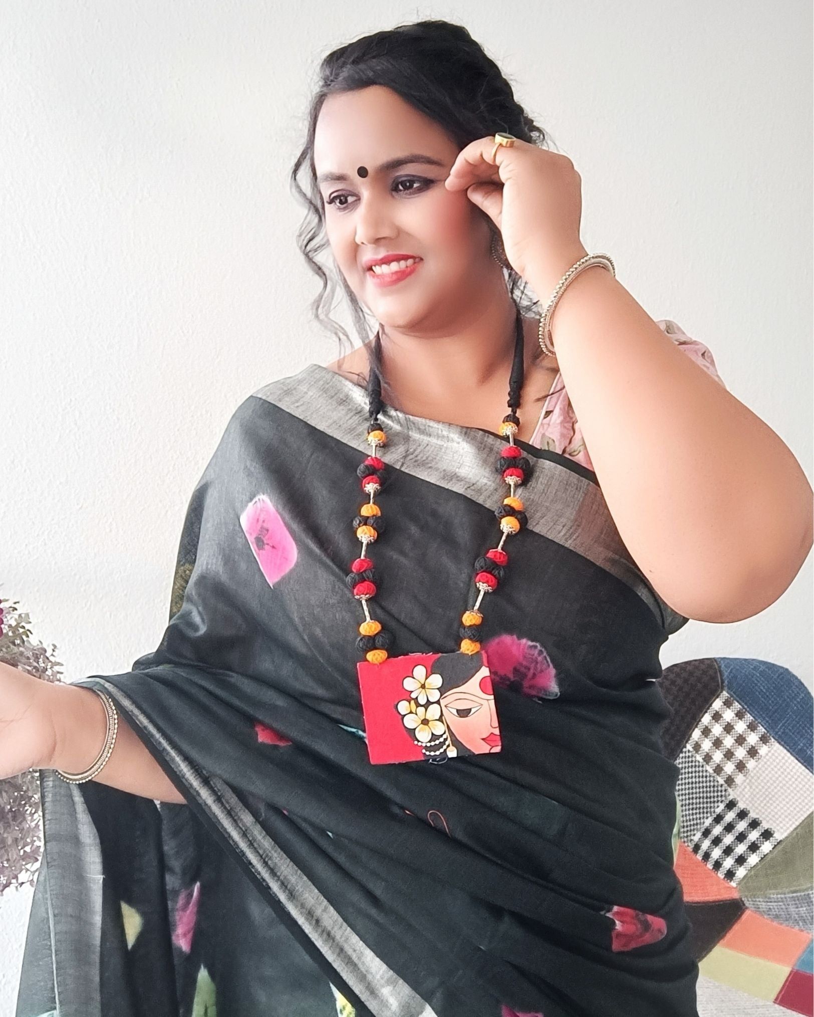 Slub Linen Saree Black Color Shibori Hand Dyed with running blouse-5297