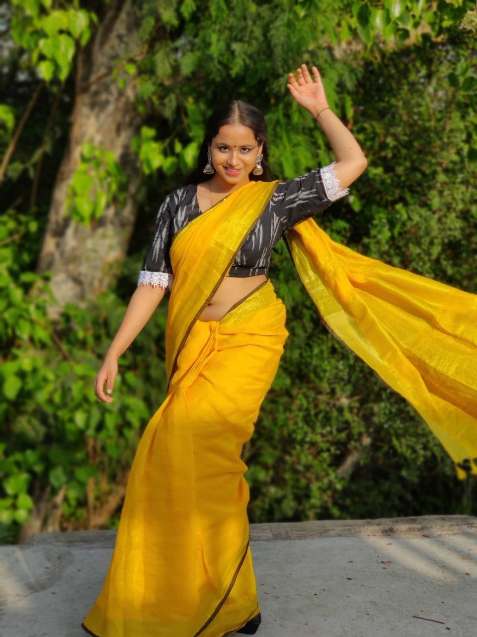 Handwoven Pure Linen Yellow Saree with Blouse-0999