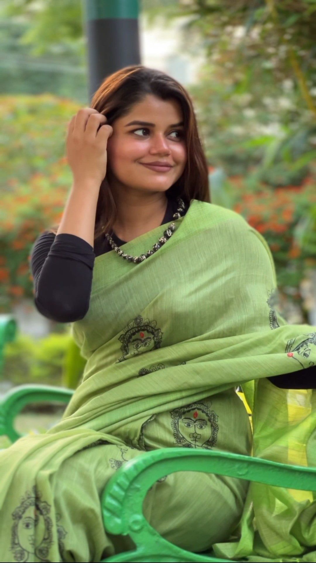 Bansbara Tussar Silk Handloom Saree Laurel Green with Running Blouse Embroidered-2352