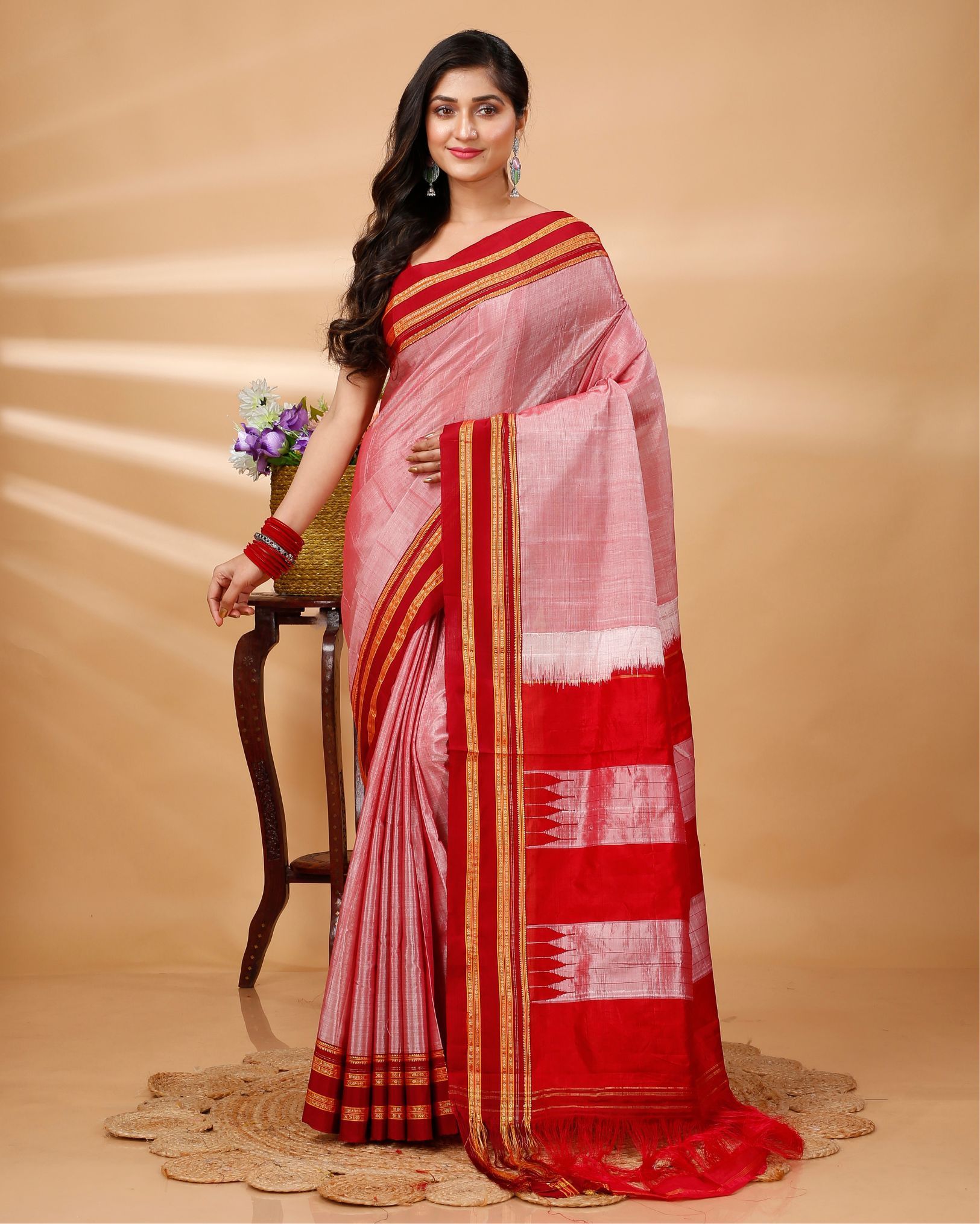 ILKAL Handloom Cotton Silk Saree Rose Pink Color with running blouse-2947