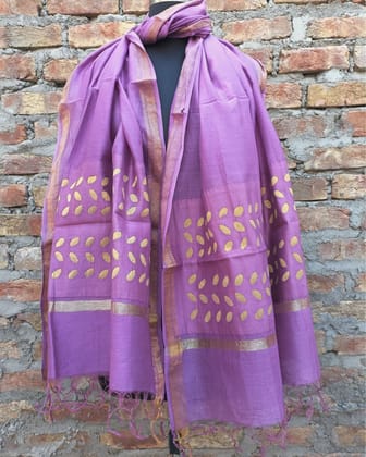 Chanderi Silk Dupatta Lavendar Color Applique Work-5470