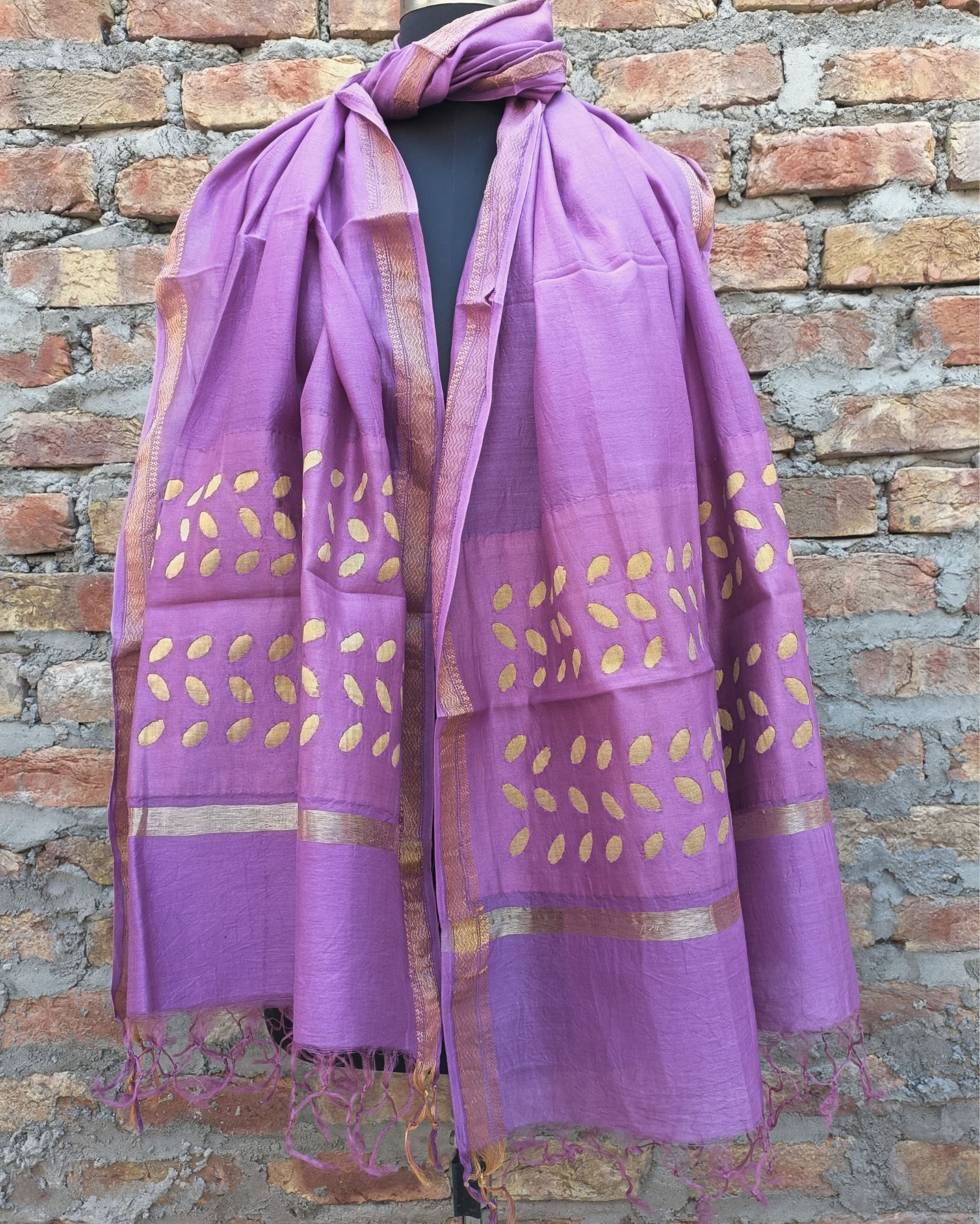 Chanderi Silk Dupatta Lavendar Color Applique Work-5470