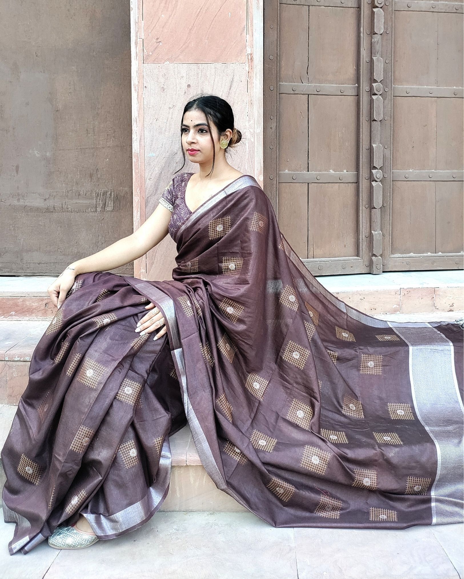Pure Kota Silk Saree Brown Color Weaving Jaquard-7867