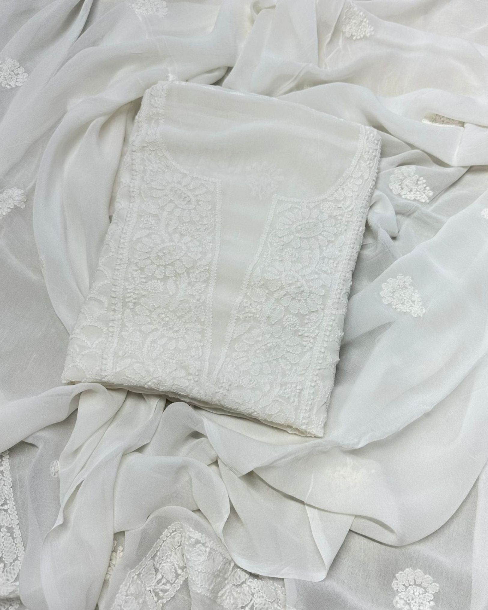 Pure Georgette Kurti White Color with heavy Chikankari work Dupatta-1668