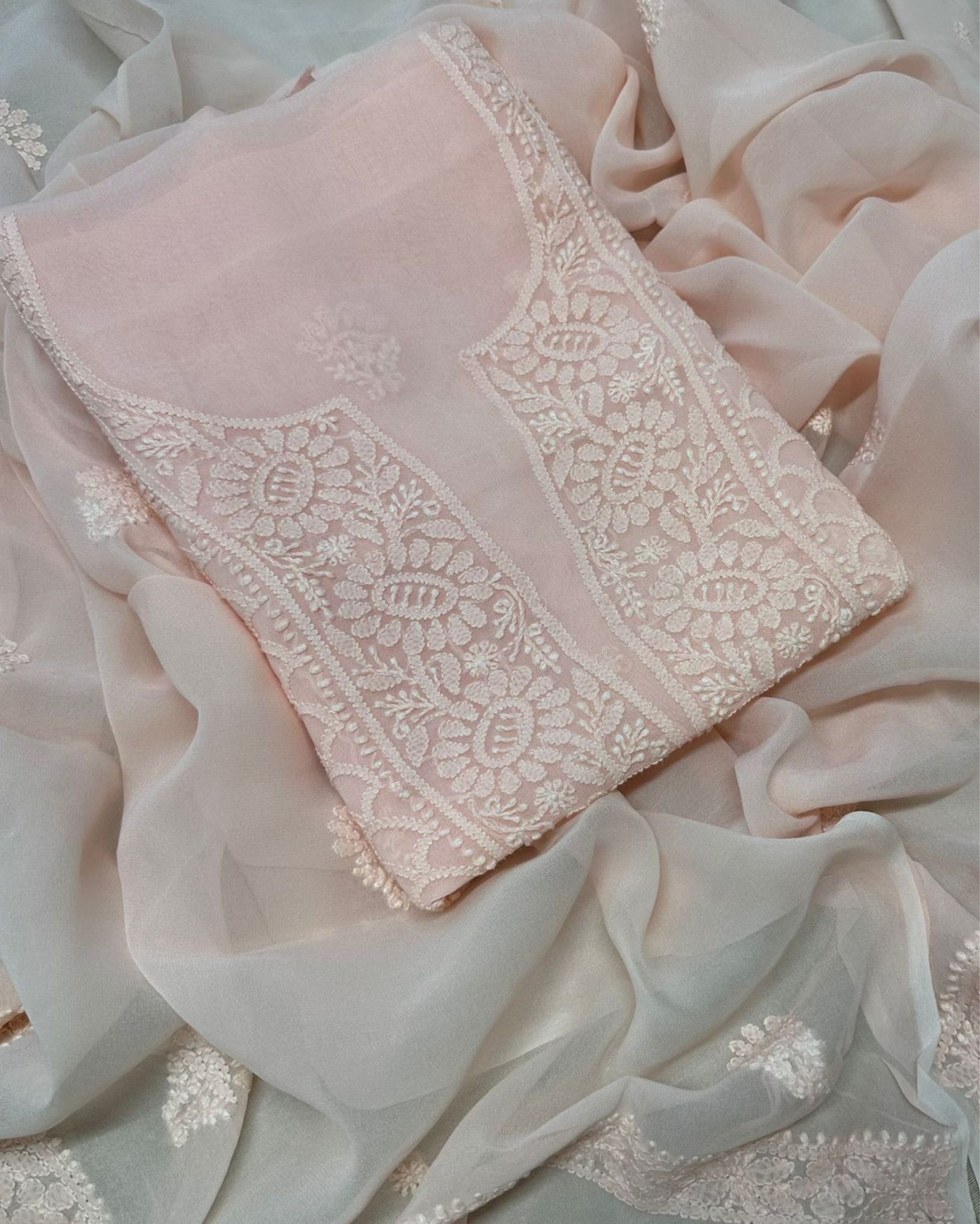 Pure Georgette Kurti Light Rose Pink Color with heavy Chikankari work Dupatta-5255
