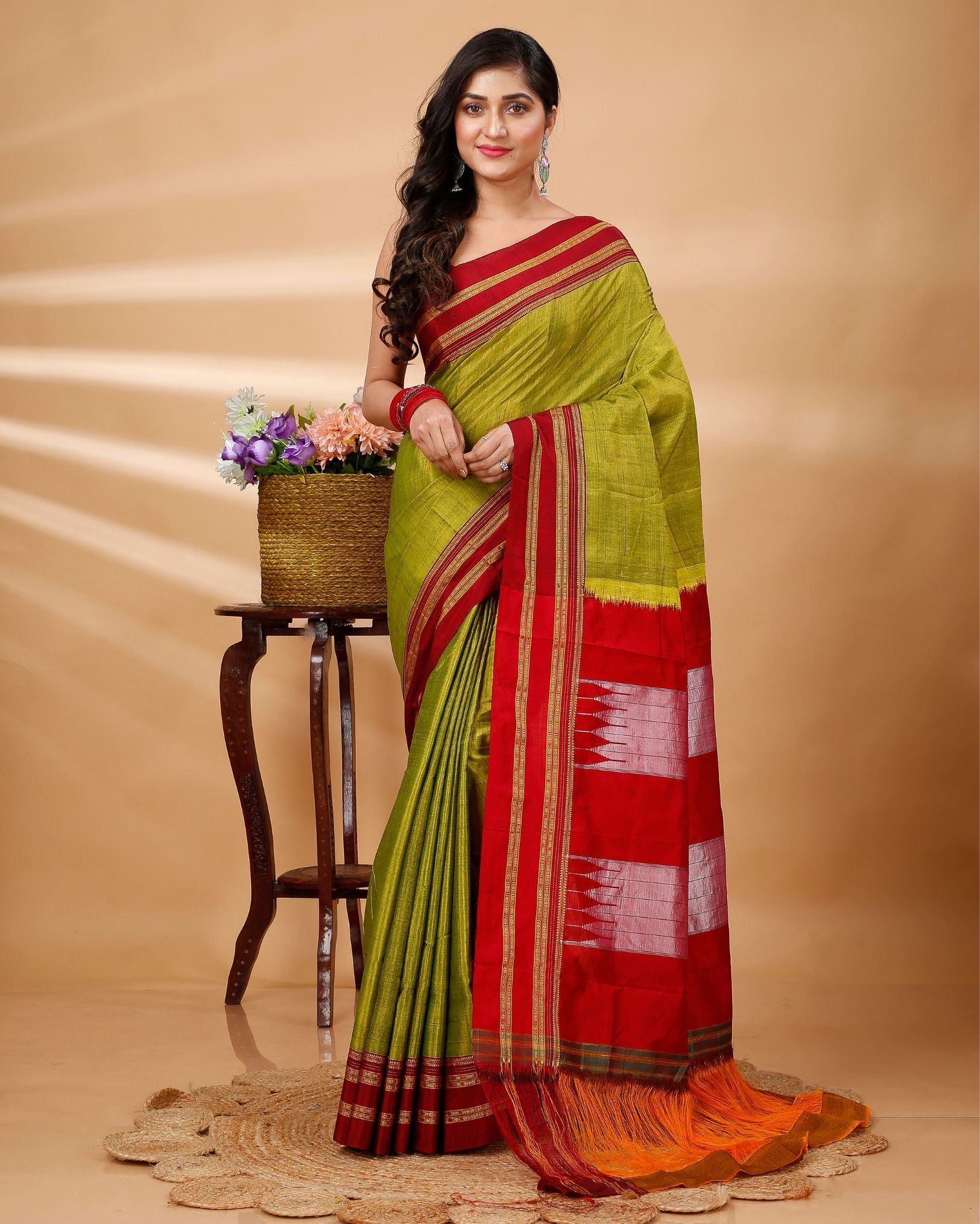 ILKAL Handloom Cotton Silk Saree Mustard Yellow Color with running blouse-3036