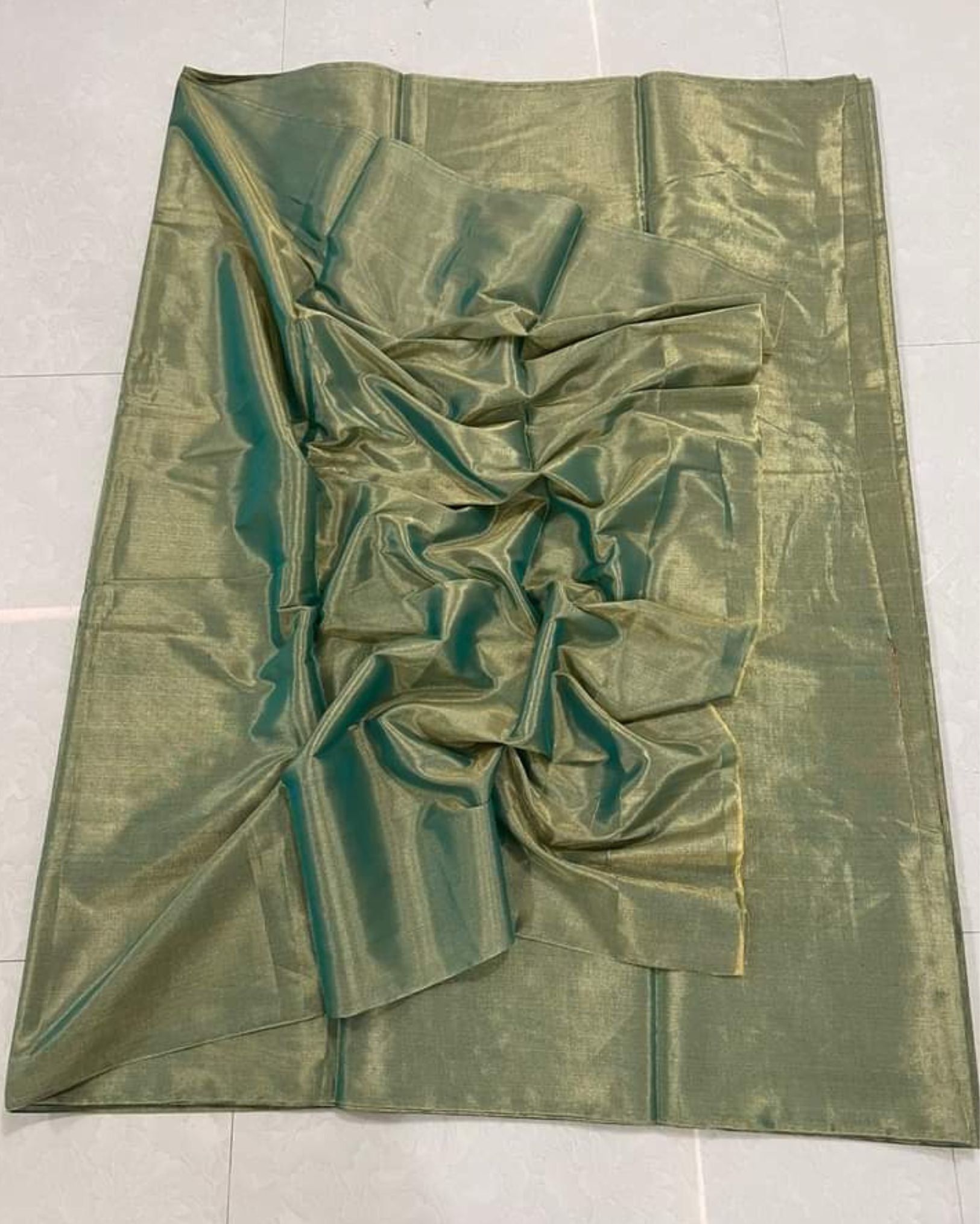 Maheshwari Tissue Silk Saree Olive Gray Color with running blouse-3816