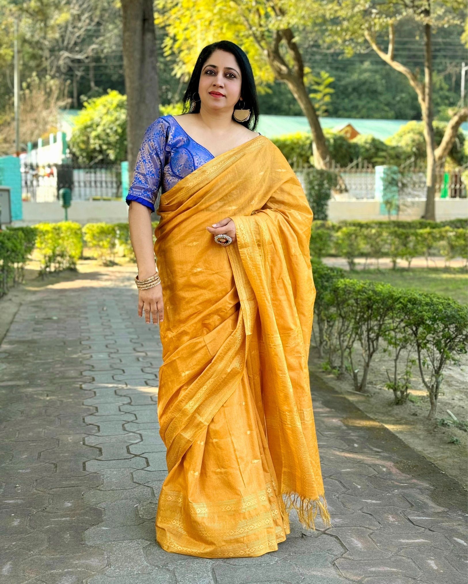 Katan Silk Saree Yellow Color Banarasi Weaves with running blouse-6127
