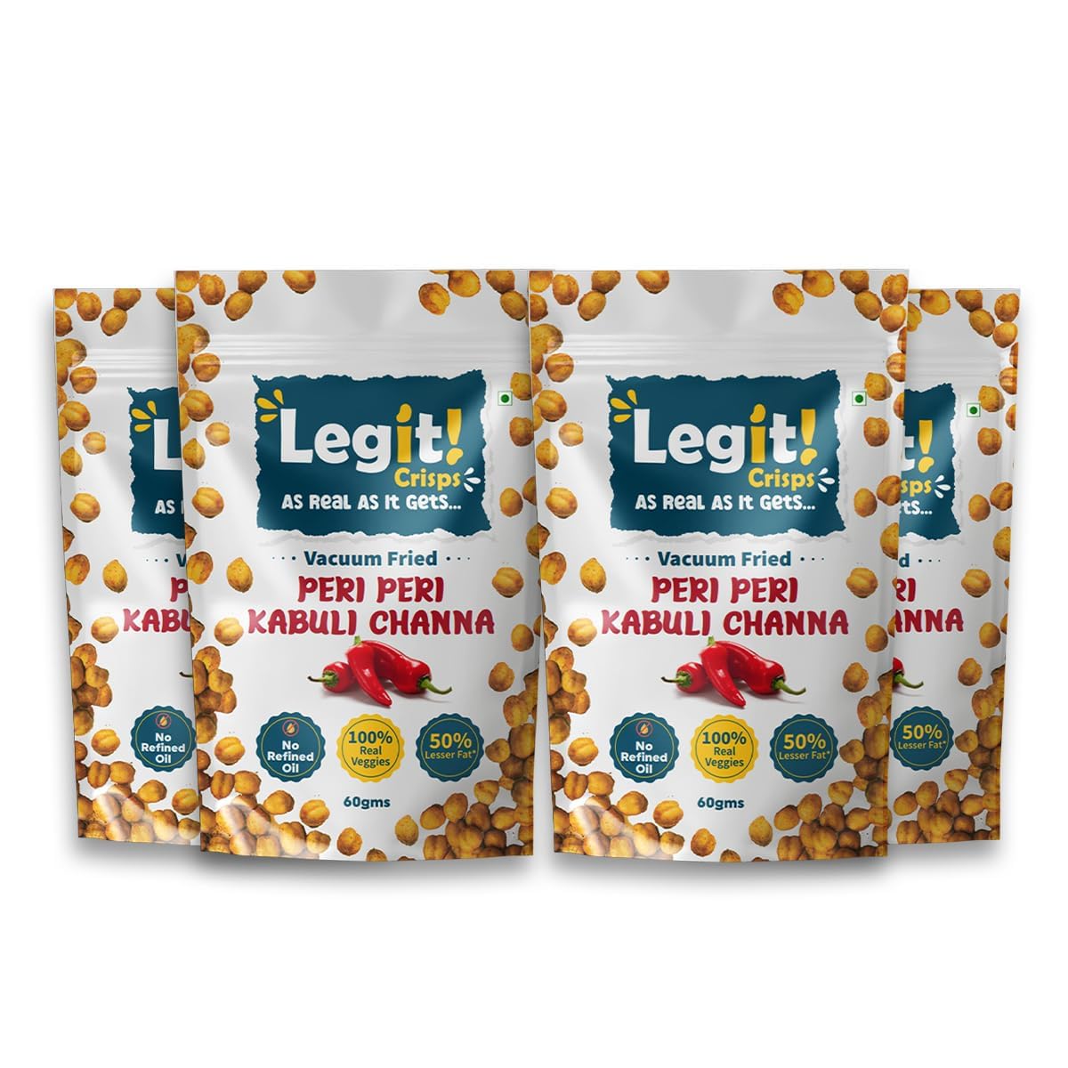 Legit Crisps Peri Peri Kabuli Chana (Pack of 4) | Tangy Peri-Peri Twist | Nutrition Heathy Snacks | Vaccum Fried | No Palm Oil | Gluten Free Crisps