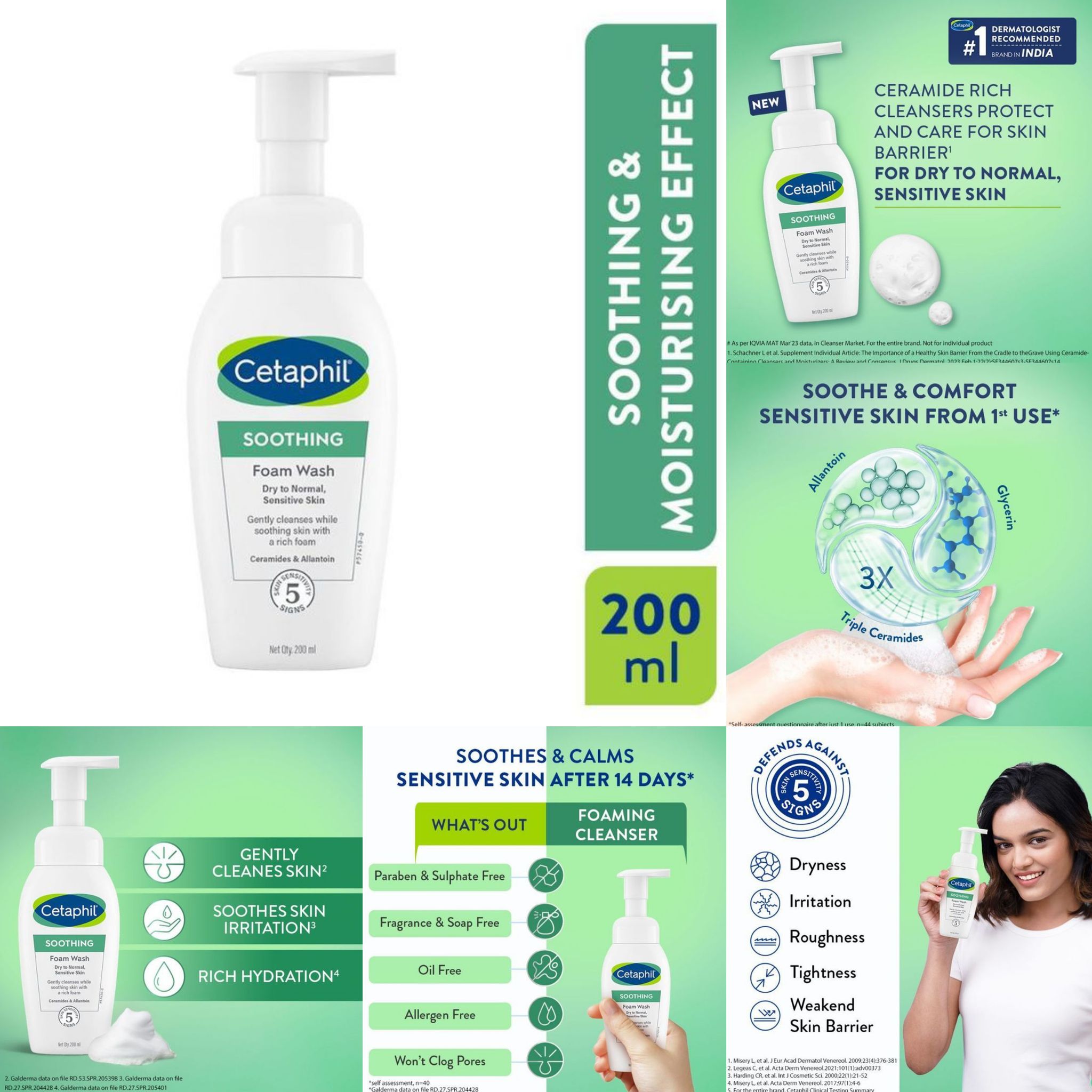 Cetaphil Soothing Foam Wash for Dry to Normal Skin with Ceramides (200ml)