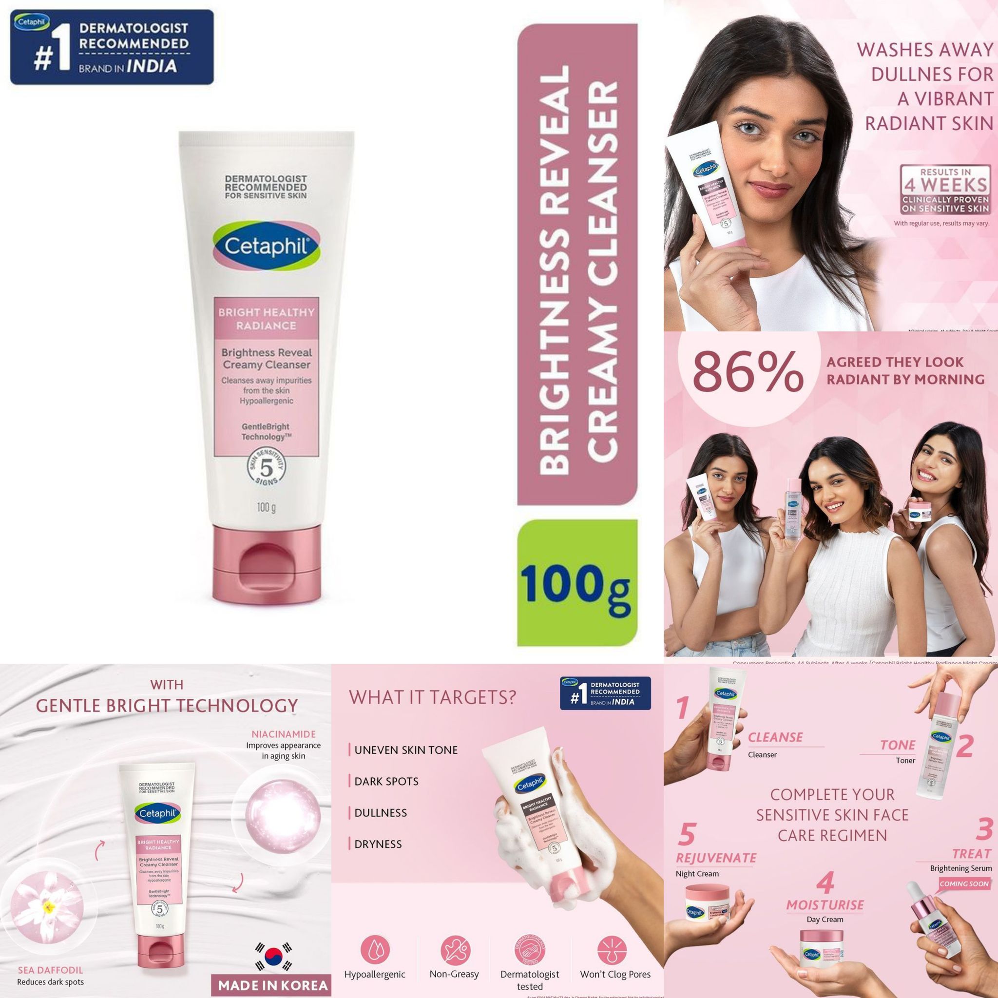 Cetaphil Brightening Cleanser with Niacinamide | Reduces dark spots| Dermatologist Tested (100g)