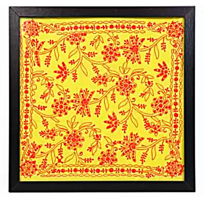 Chikankari Embroidery Decorative Wall Hanging Embroidery 44 inch x 44 inch Painting&nbsp;&nbsp;(With Frame)