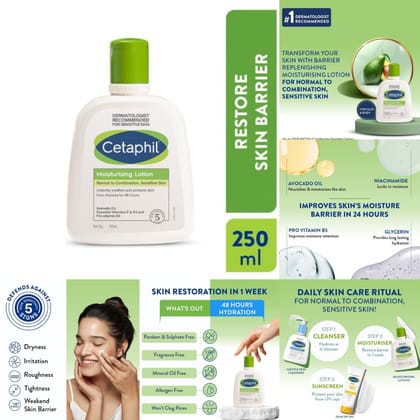 Cetaphil Moisturising Lotion For Dry To Normal Sensitive Skin - Dermatologist Recommended (250ml) Cetaphil Moisturising Lotion For Dry To Normal Sensitive Skin - Dermatologist Recommended (250ml)