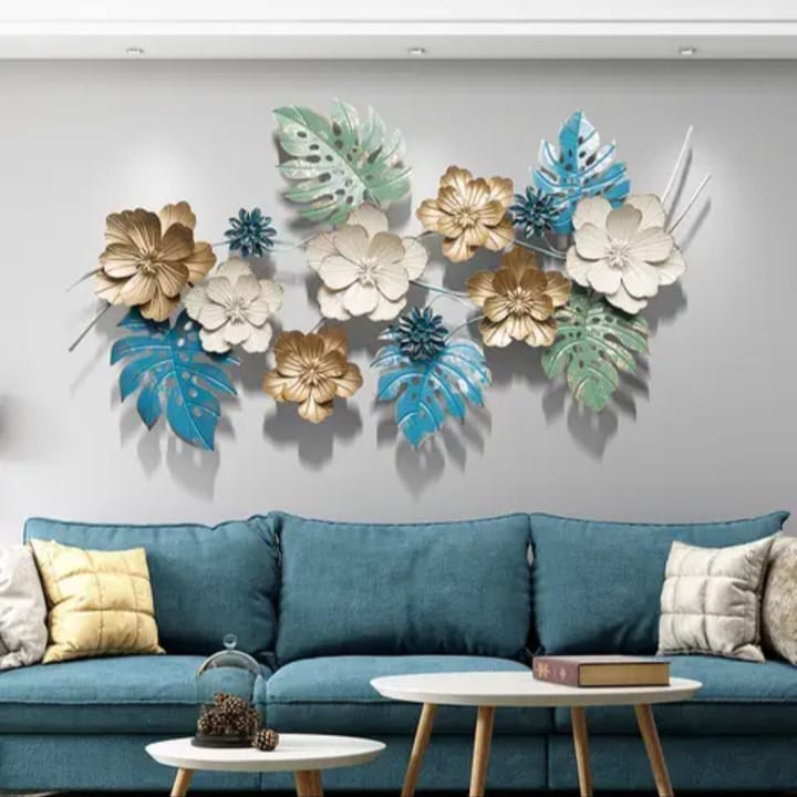 MN Creation Metal Flower Shaped Wall Art Multicolour Wall Hanging Wall Scluptures Perfect For Living Room, Bedroom, Hotel, Office And Home Decoration (Size:48X28 Inches).