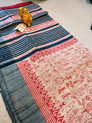 Silkmark Certified Tussar Silk Handloom Handblock Printed Red Saree with Blouse-5561 Silkmark Certified Tussar Silk Handloom Handblock Printed Red Saree with Blouse-5561