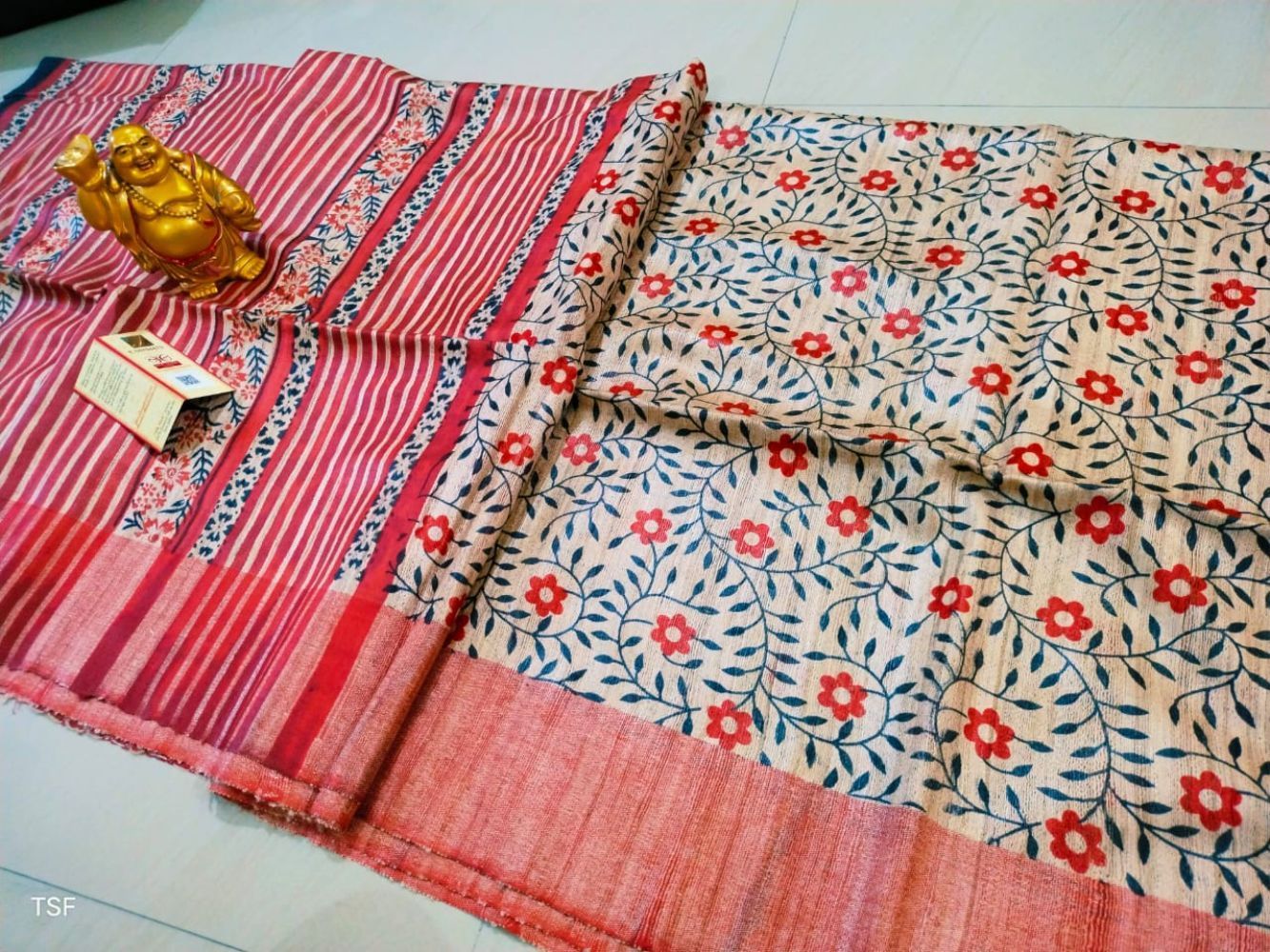 Silkmark Certified Tussar Silk Handloom Handblock Printed Red Saree with Blouse-5025