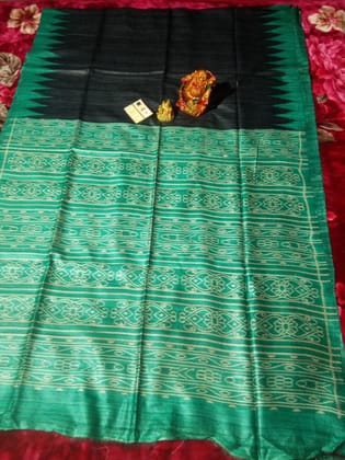 Silkmark Certified Tussar Silk Handloom Handblock Printed Black Saree with Blouse-2006 Silkmark Certified Tussar Silk Handloom Handblock Printed Black Saree with Blouse-2006