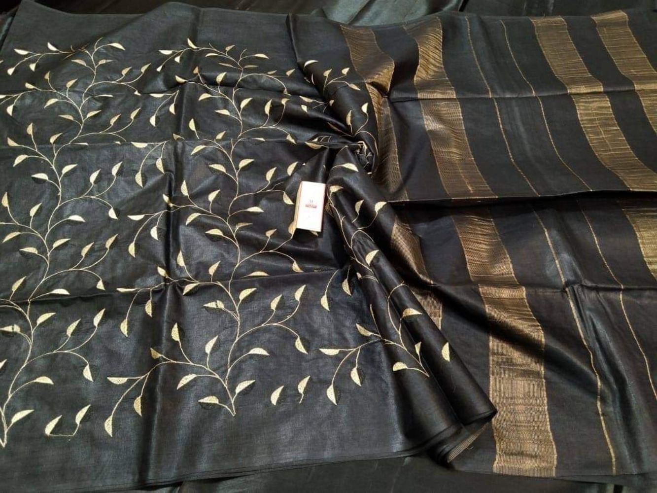Silkmark Certified Eri Silk Embroidered Black Saree with Blouse-6702