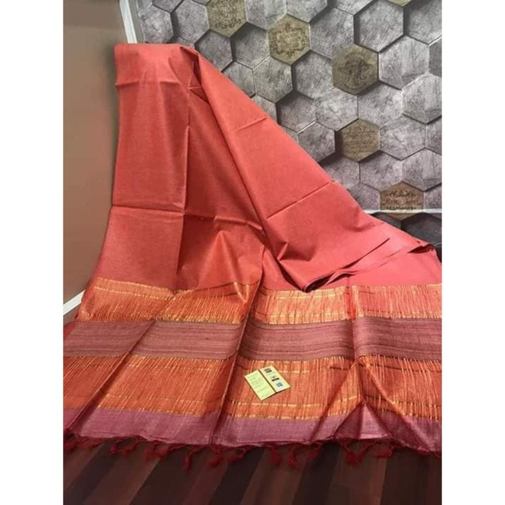 Silkmark Certified Pure Eri Silk Orange Saree with Running Blouse-4900