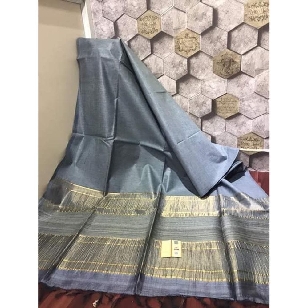 Silkmark Certified Pure Eri Silk Grey Saree with Running Blouse-6039