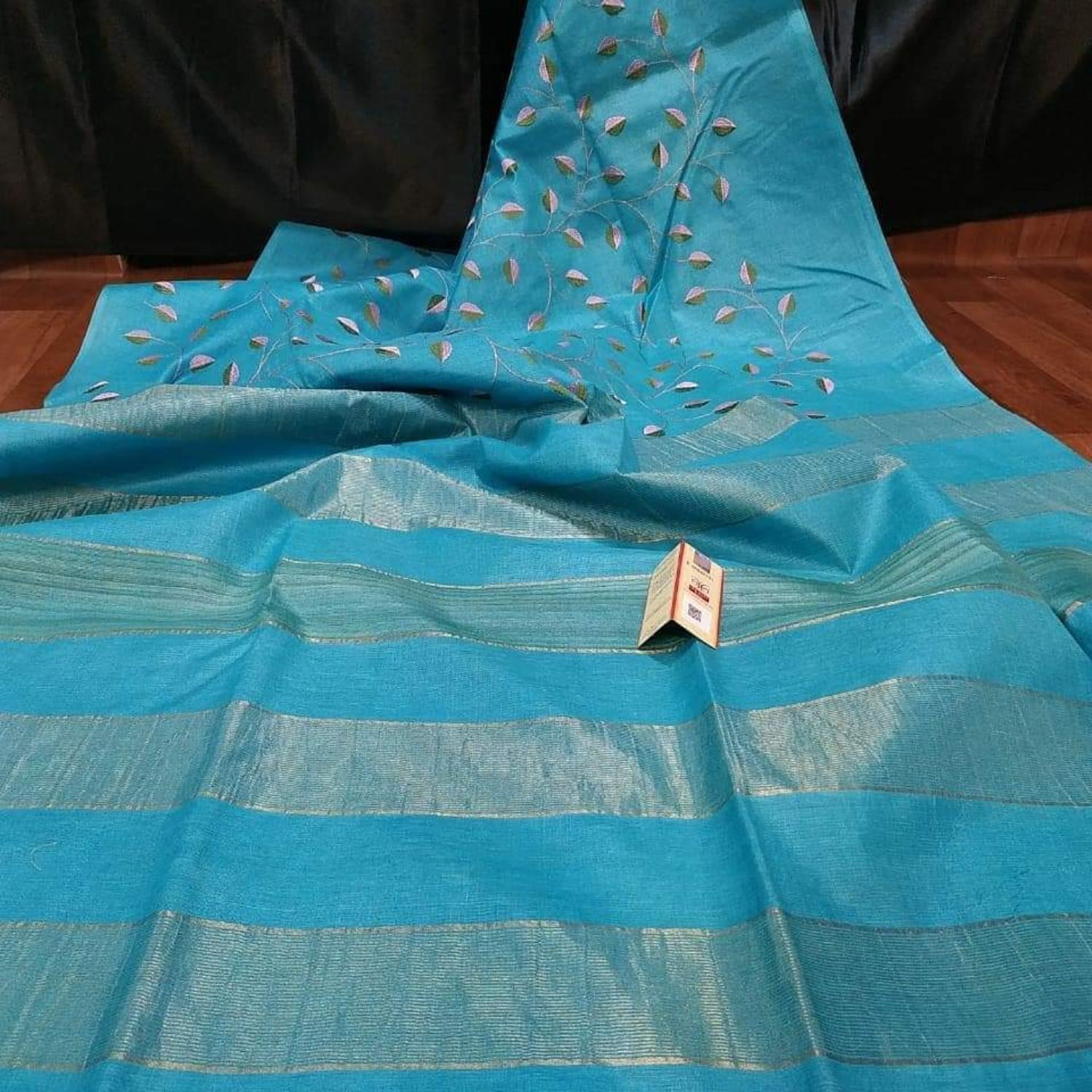 Silkmark Certified Eri Silk Digital Embroidered Blue Saree with Running Blouse-1443