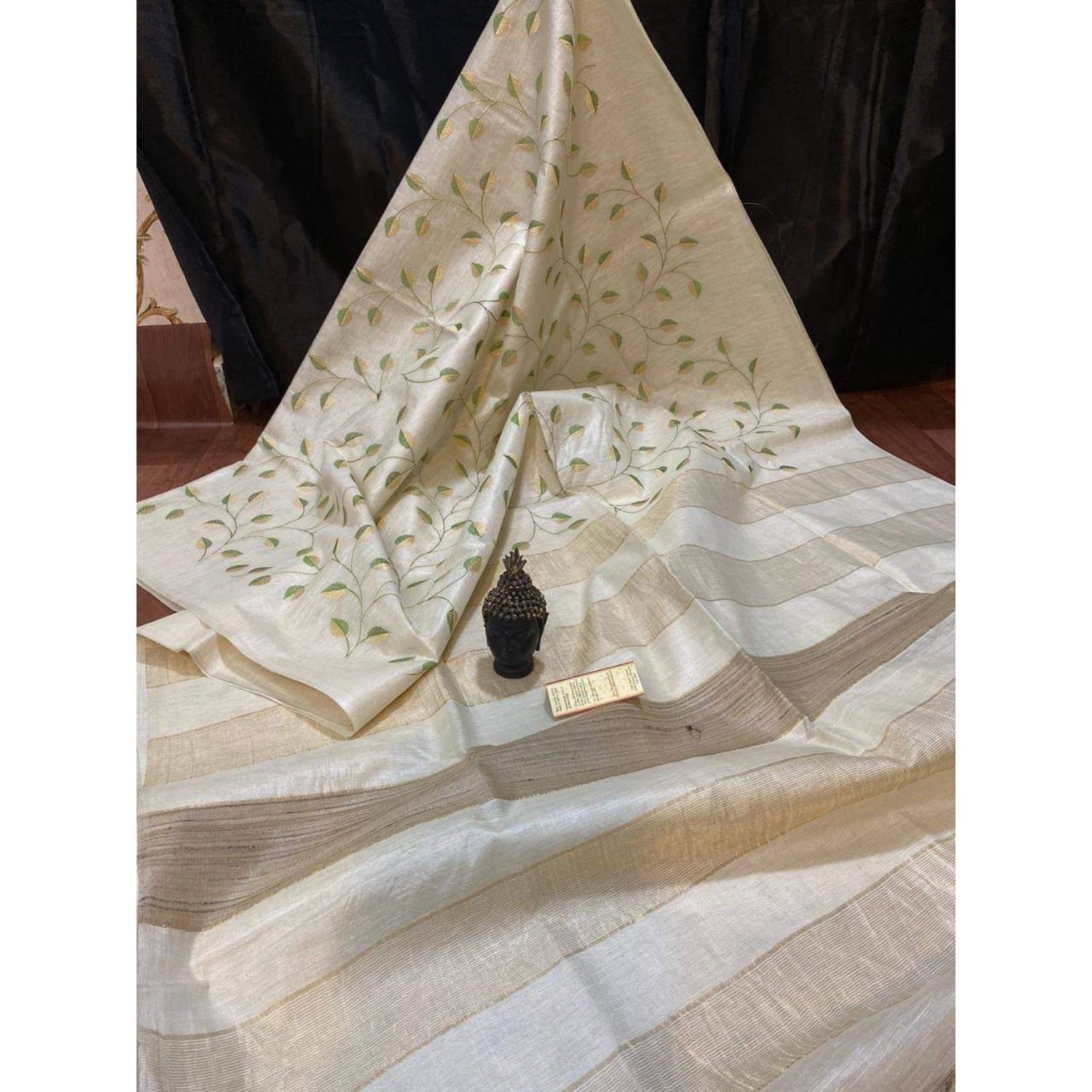 Silkmark Certified Eri Silk Digital Embroidered off White Saree with Running Blouse-2138