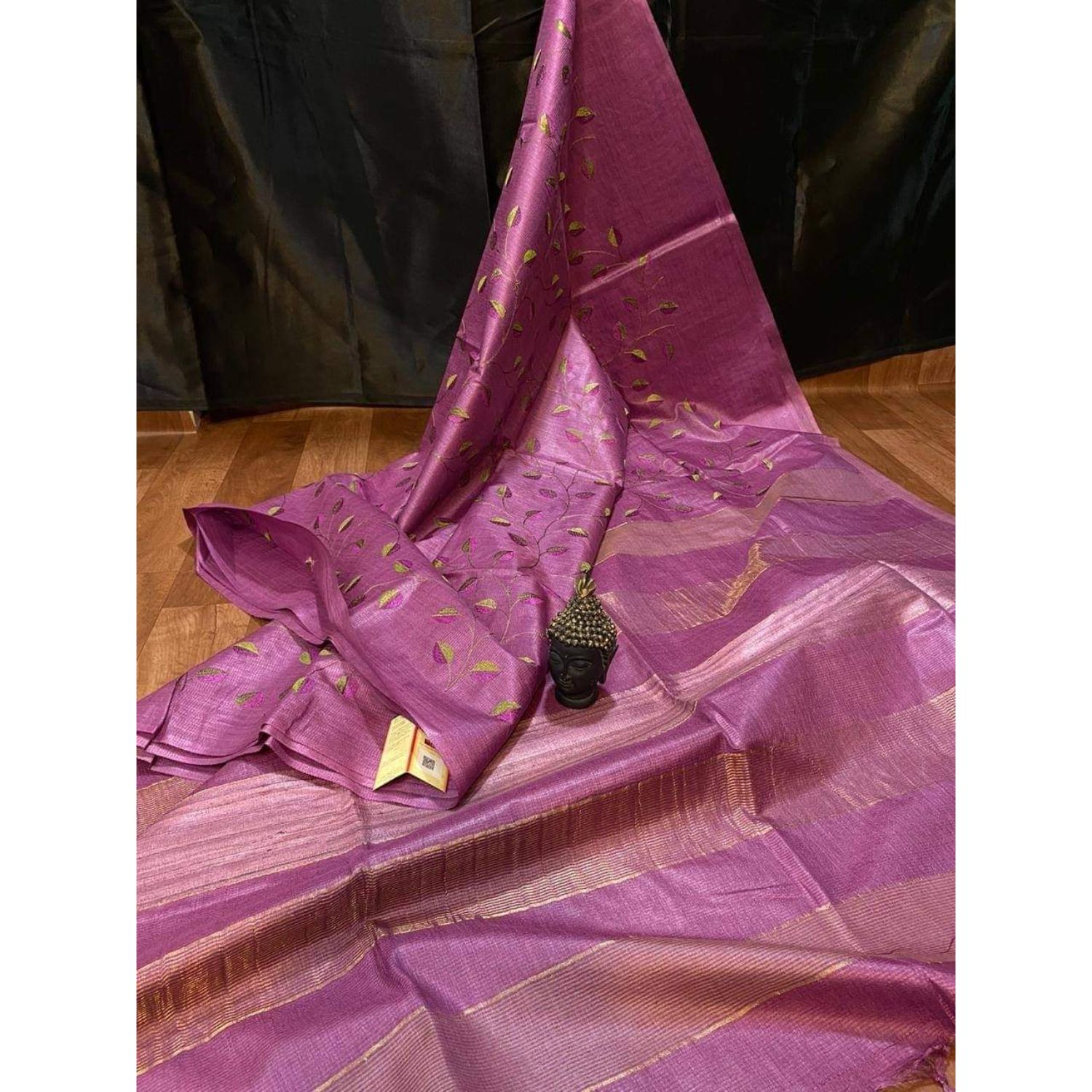 Silkmark Certified Eri Silk Digital Embroidered Pink Saree with Running Blouse-4318