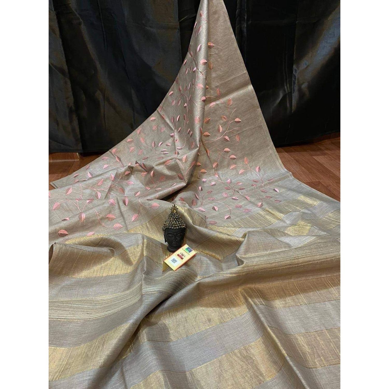 Silkmark Certified Eri Silk Digital Embroidered Biege Saree with Running Blouse-5504