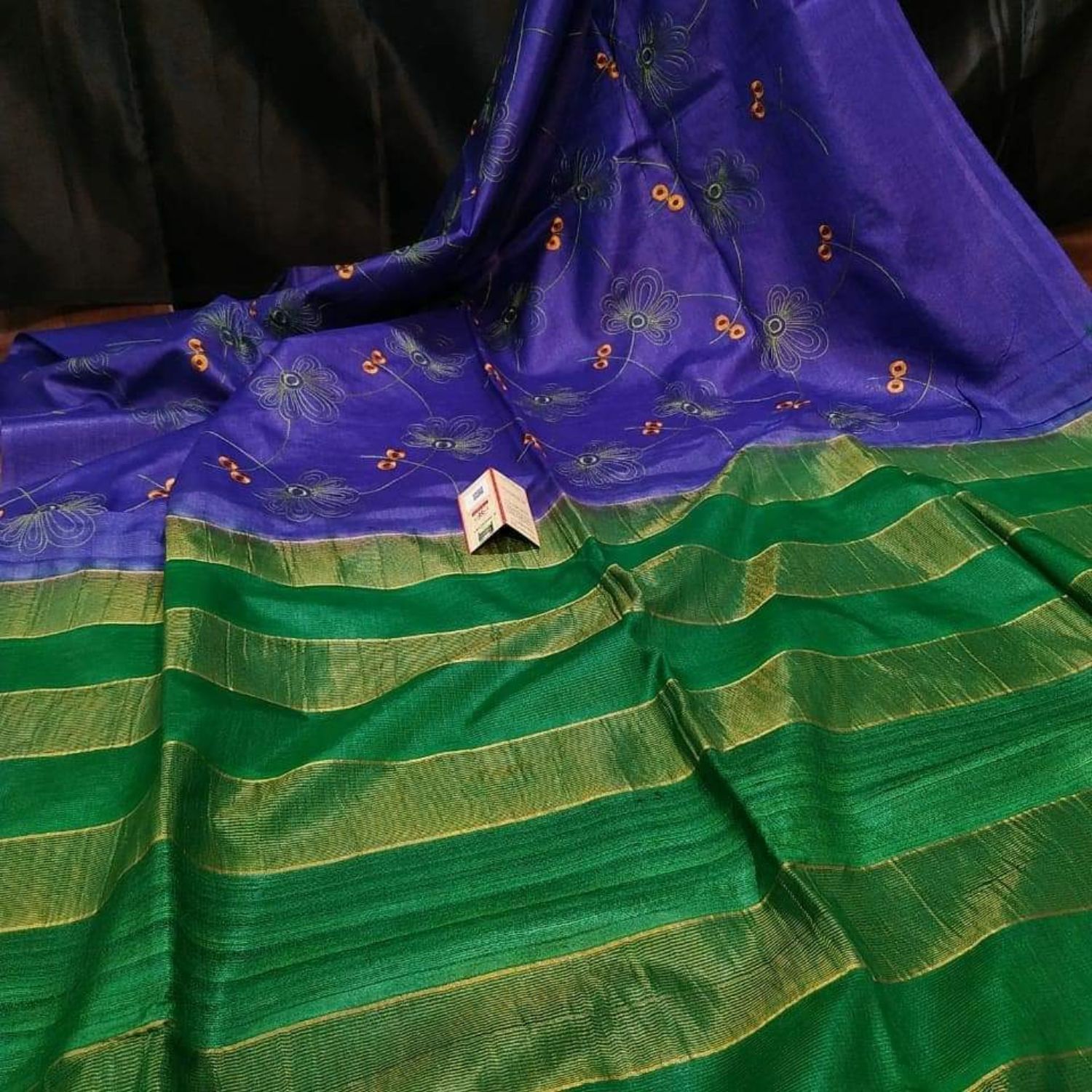 Silkmark Certified Eri Silk Digital Embroidered Blue Saree with Running Blouse-1292