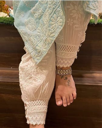 Cotton Afghani White Color Chikankari Pant (Free Size, Fits Upto Size: 34-44)-1253