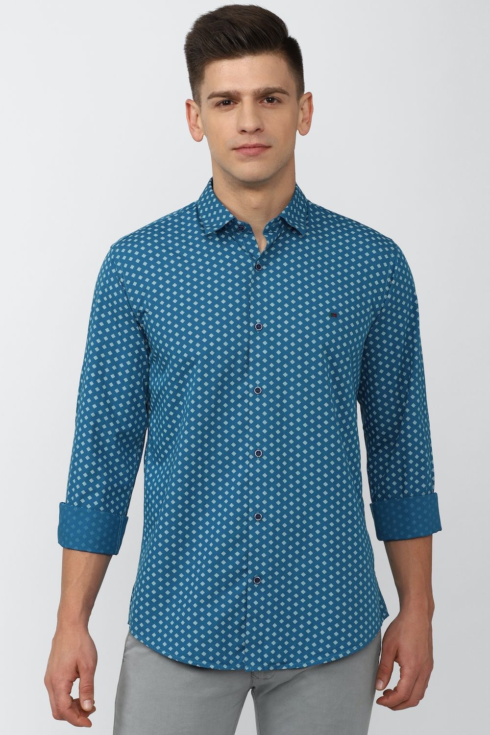 Men Blue Slim Fit Print Full Sleeves Casual Shirt