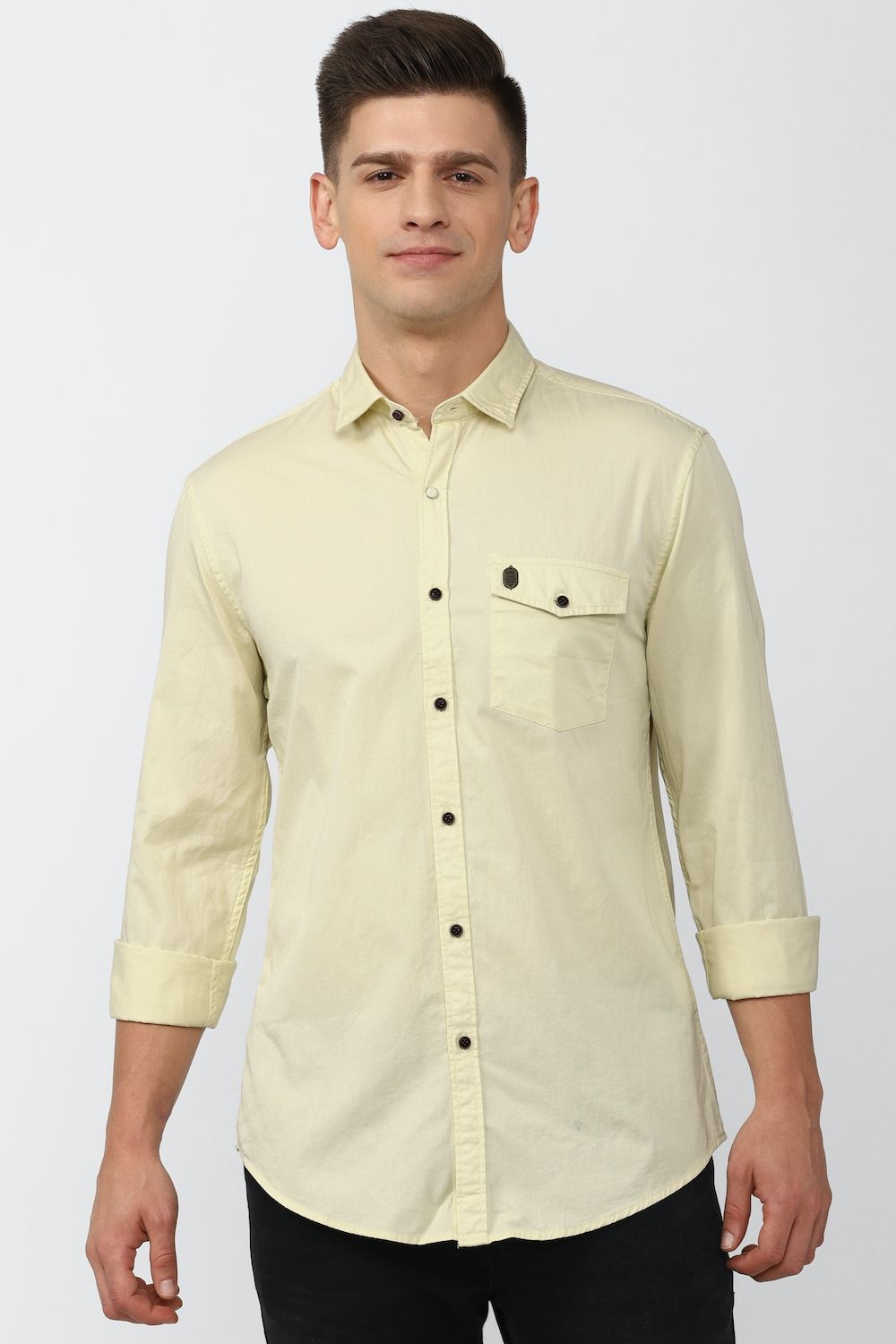 Men Yellow Super Slim Fit Solid Full Sleeves Casual Shirt