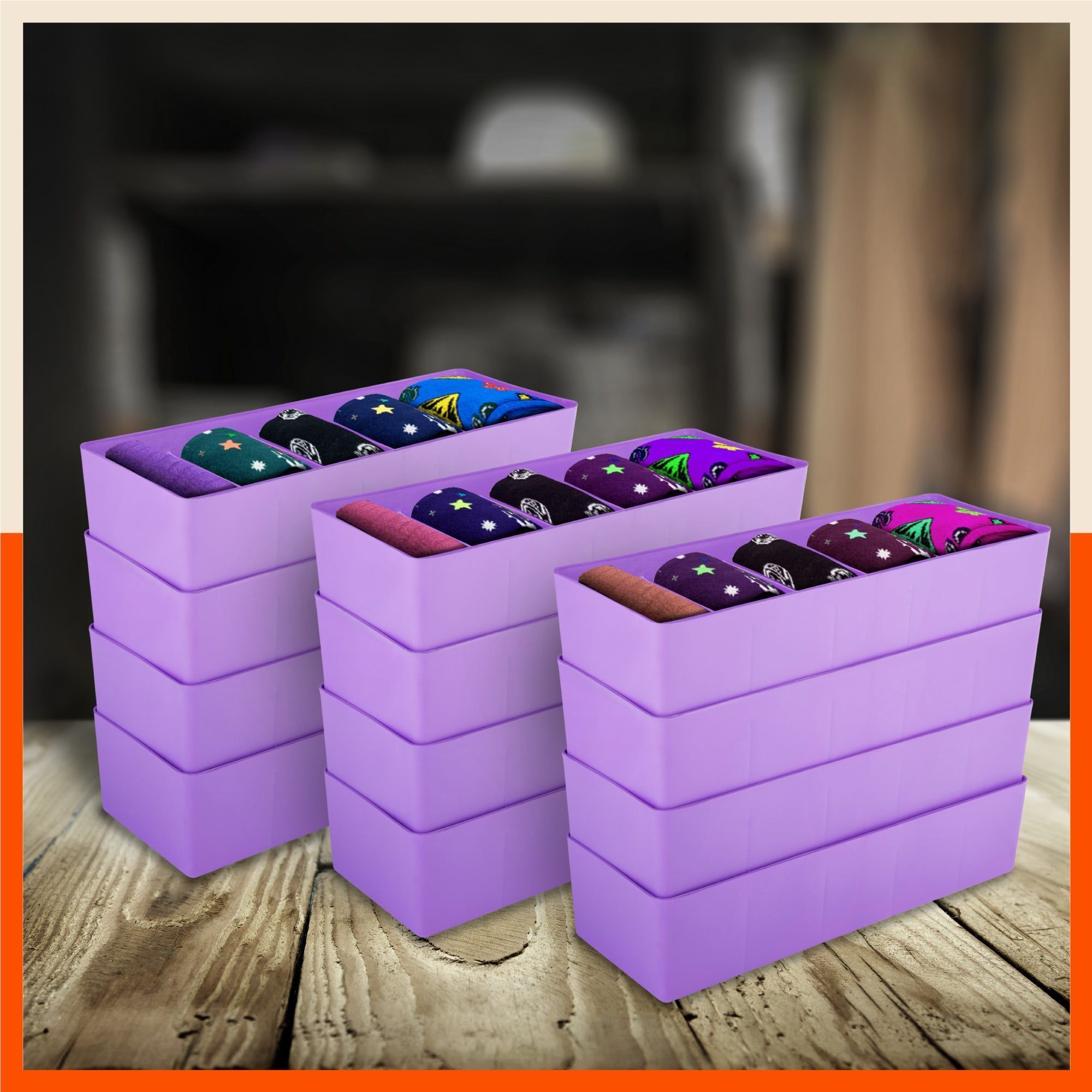 Stomo Dori Multi-Purpose Stackable Drawer Organizer For Home | Lavender - Set of 12